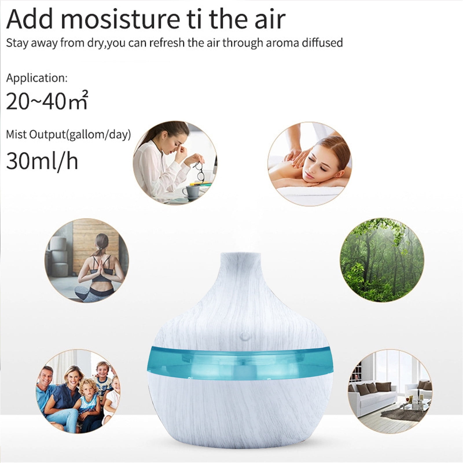 YiFudd Aromatherapy Essential Oil Diffuser Ultrasonic Humidifier for Large Rooms (White, 16.9 fl oz) 34z8e