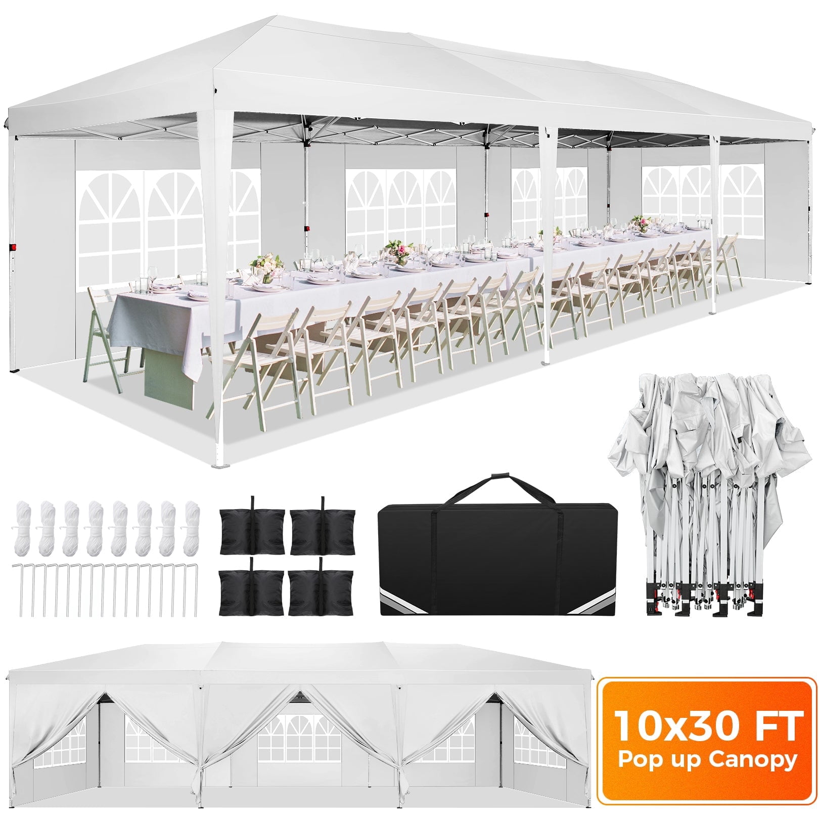 COBIZI 10x30 Pop Up Canopy Tent with Sidewalls, Waterproof Outdoor Gazebo for Parties and Events (Black, 10x30 ft) bhlhg