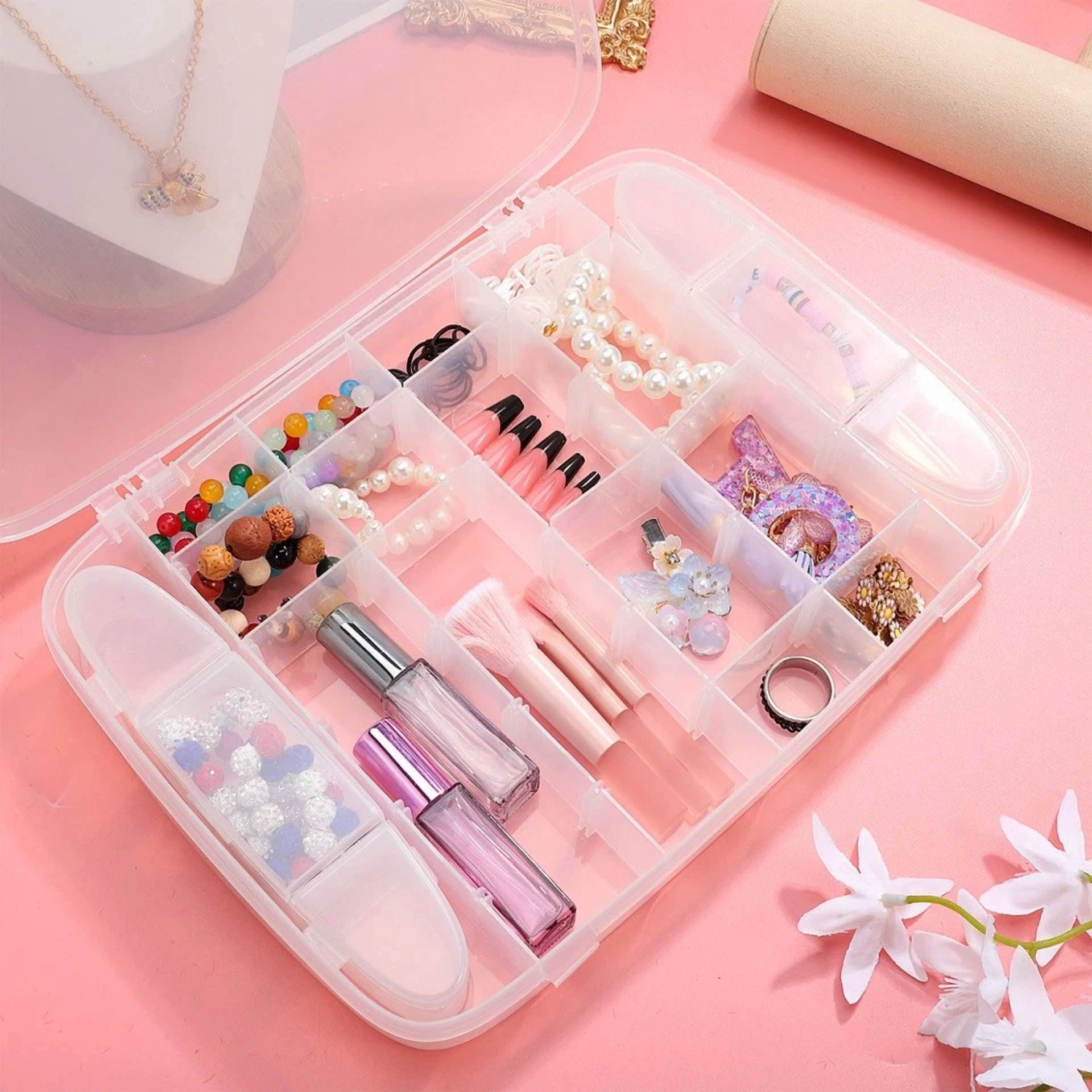 FLINT Transparent Storage Box with Dividers (Clear, 10 in x 7 in x 2 in) c4hf9