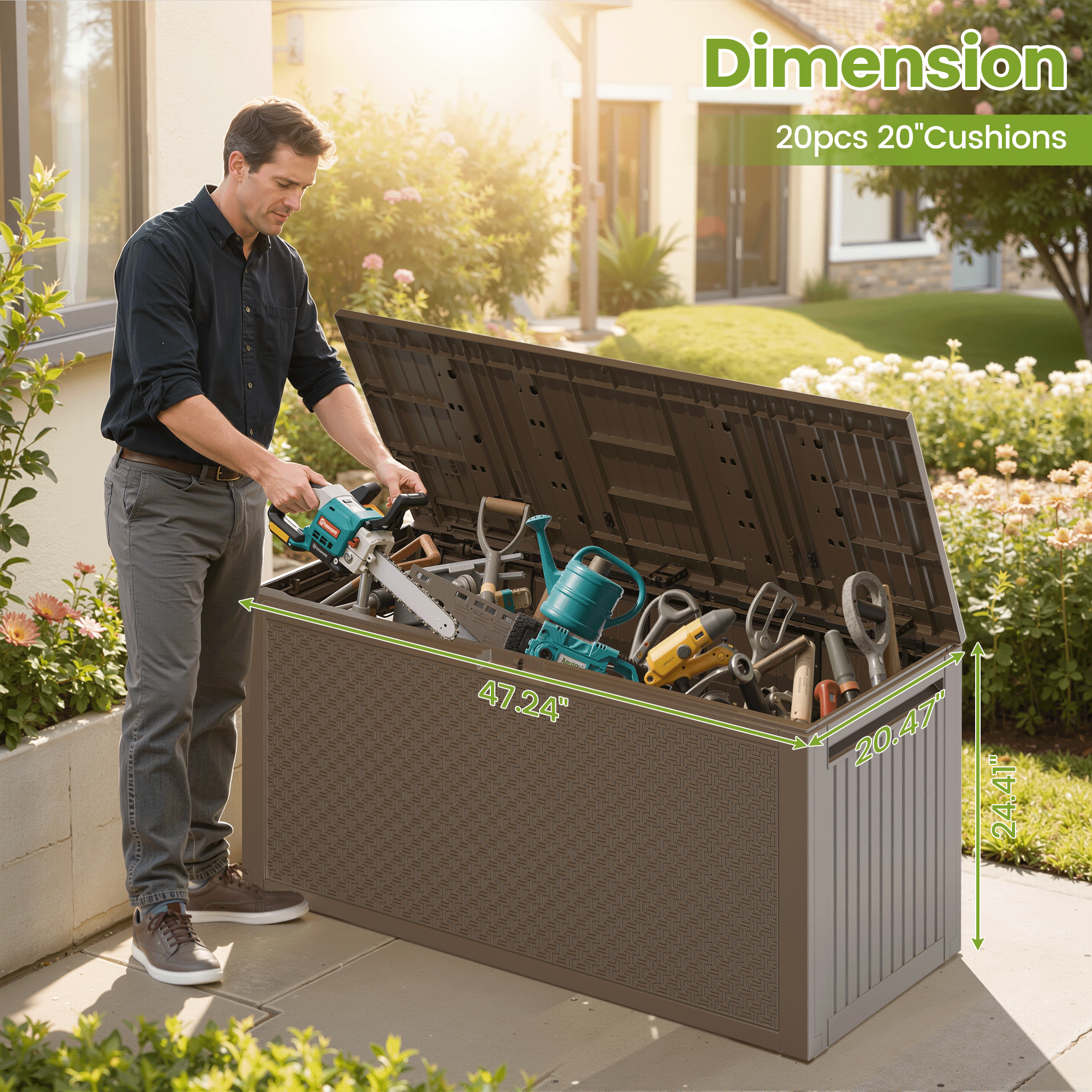 Seizeen Outdoor Storage Deck Box, Waterproof Resin Patio Bench with Lockable Lid (Brown, 90 Gallon) 0k5q1