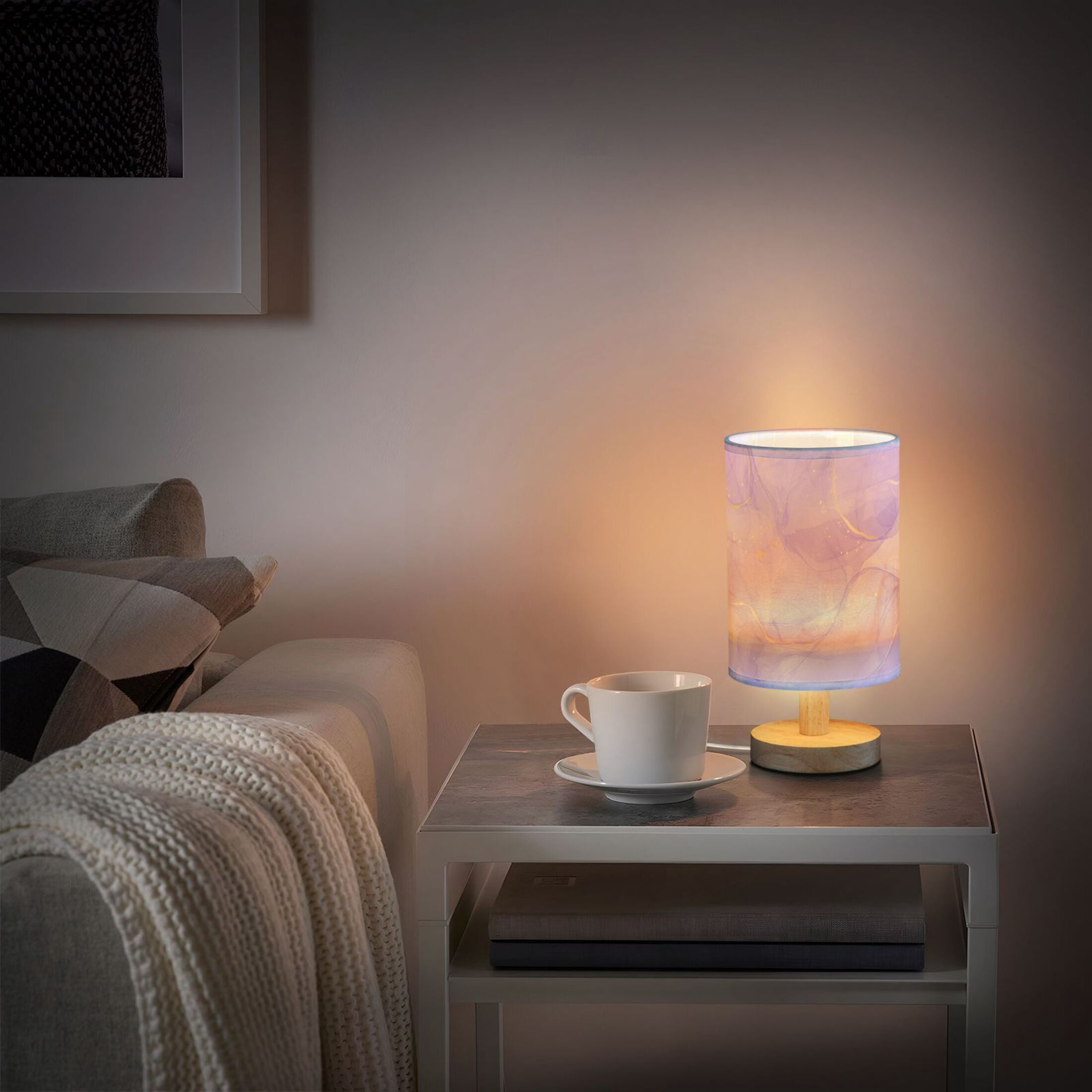 yggo Retro Cylinder Bedside Table Lamp with USB Charging Port and Linen Shade (Purple Lavender, 5.1 in x 9.7 in) 1zxep