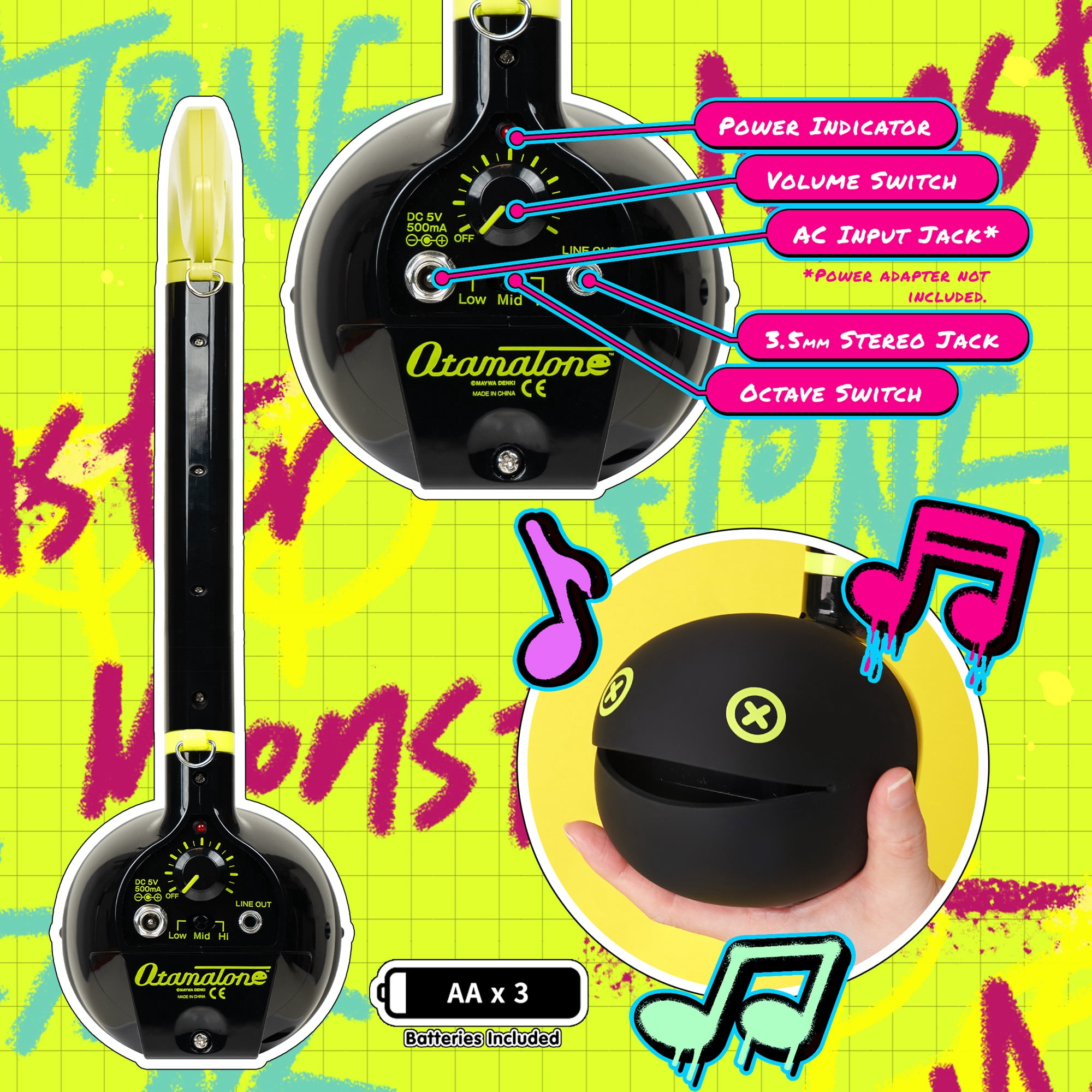 Otamatone Deluxe Electronic Musical Instrument Portable Synthesizer (Lime Green/Black, 17 in) ksvmx