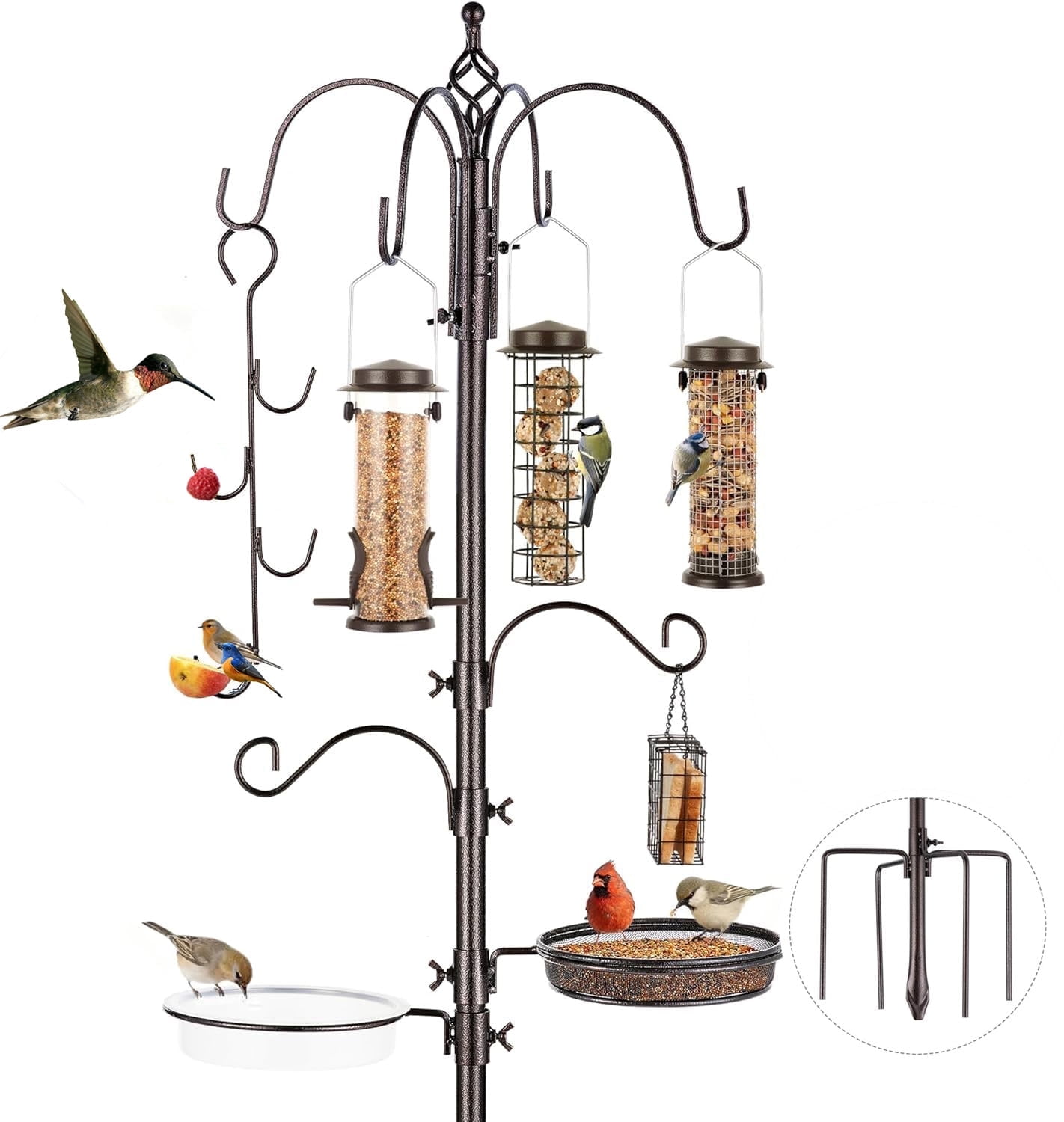 Urban Deco Bird Feeding Station Kit with 6 Hanging Hooks and Bird Bath (Black, 88.6 in) ncchl