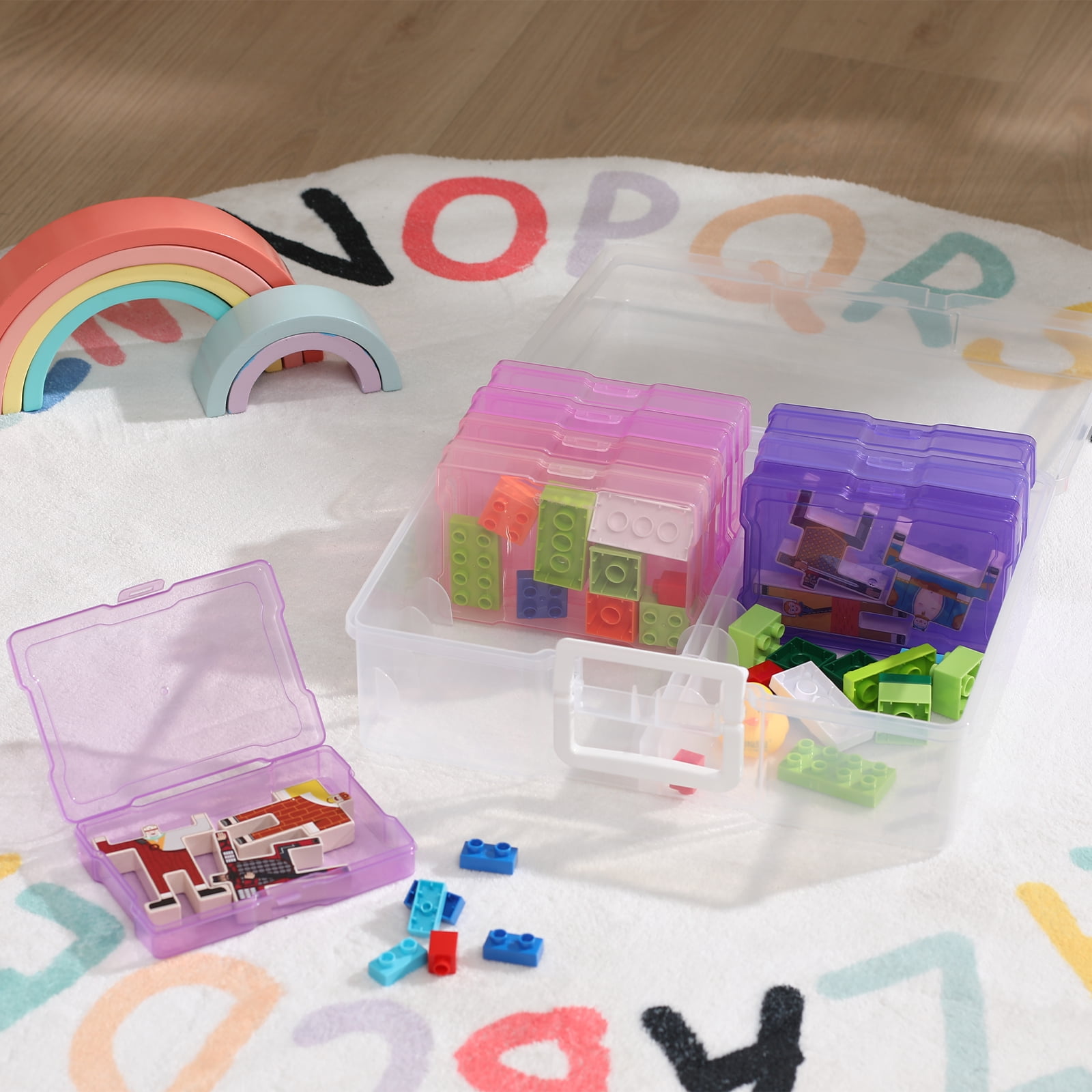 Novelinks Photo Storage Organizer Box with 16 Inner 4 in x 6 in Cases (Pink and Purple, 16-Piece Set) 1x6xw