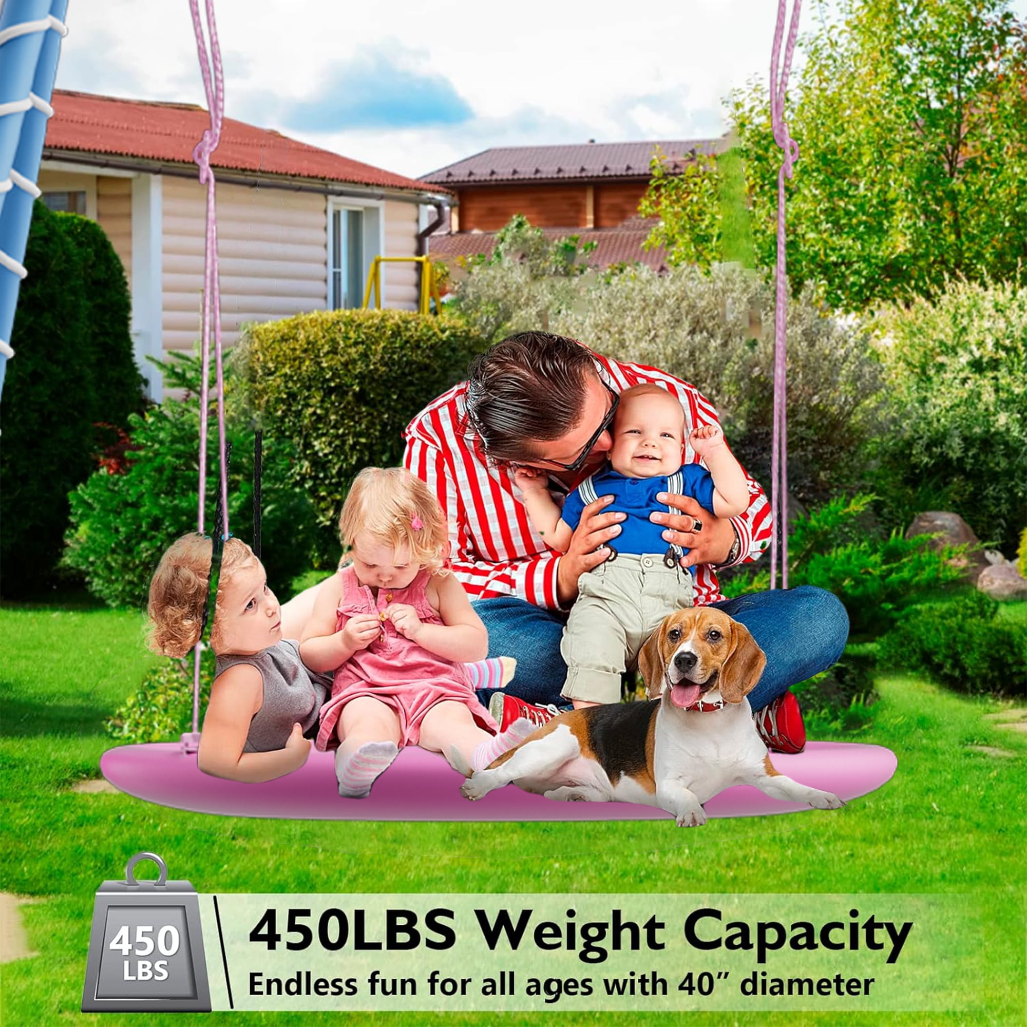 Shengchao Trade Kids Outdoor Metal Swing Set with Slide and Basketball Hoop (Pink, 440 lb) ds88a