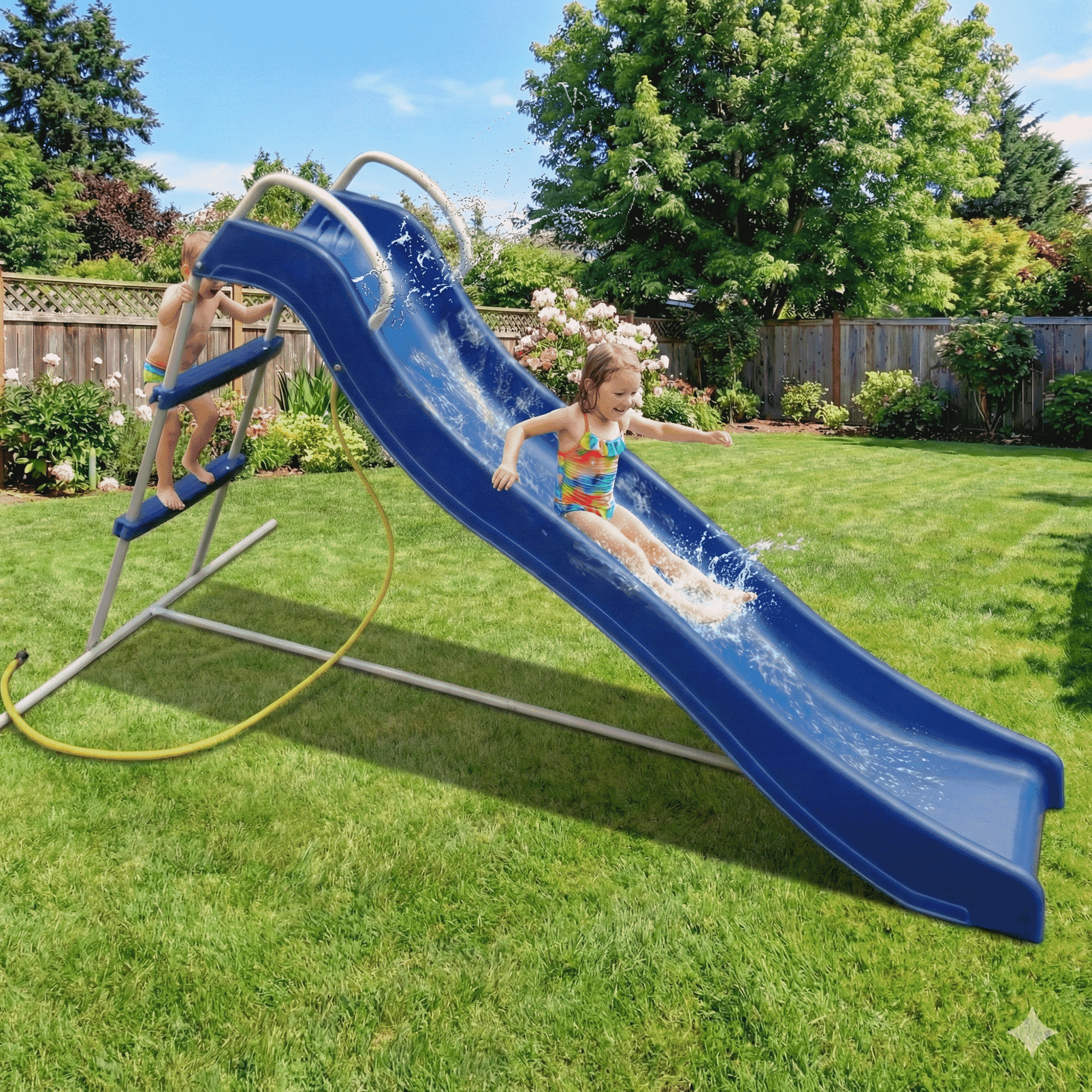 Mersco Kids Freestanding Plastic Slide, Indoor Outdoor Backyard Playset, Durable Weather-Resistant Design (Blue, 71 in) v5kf4