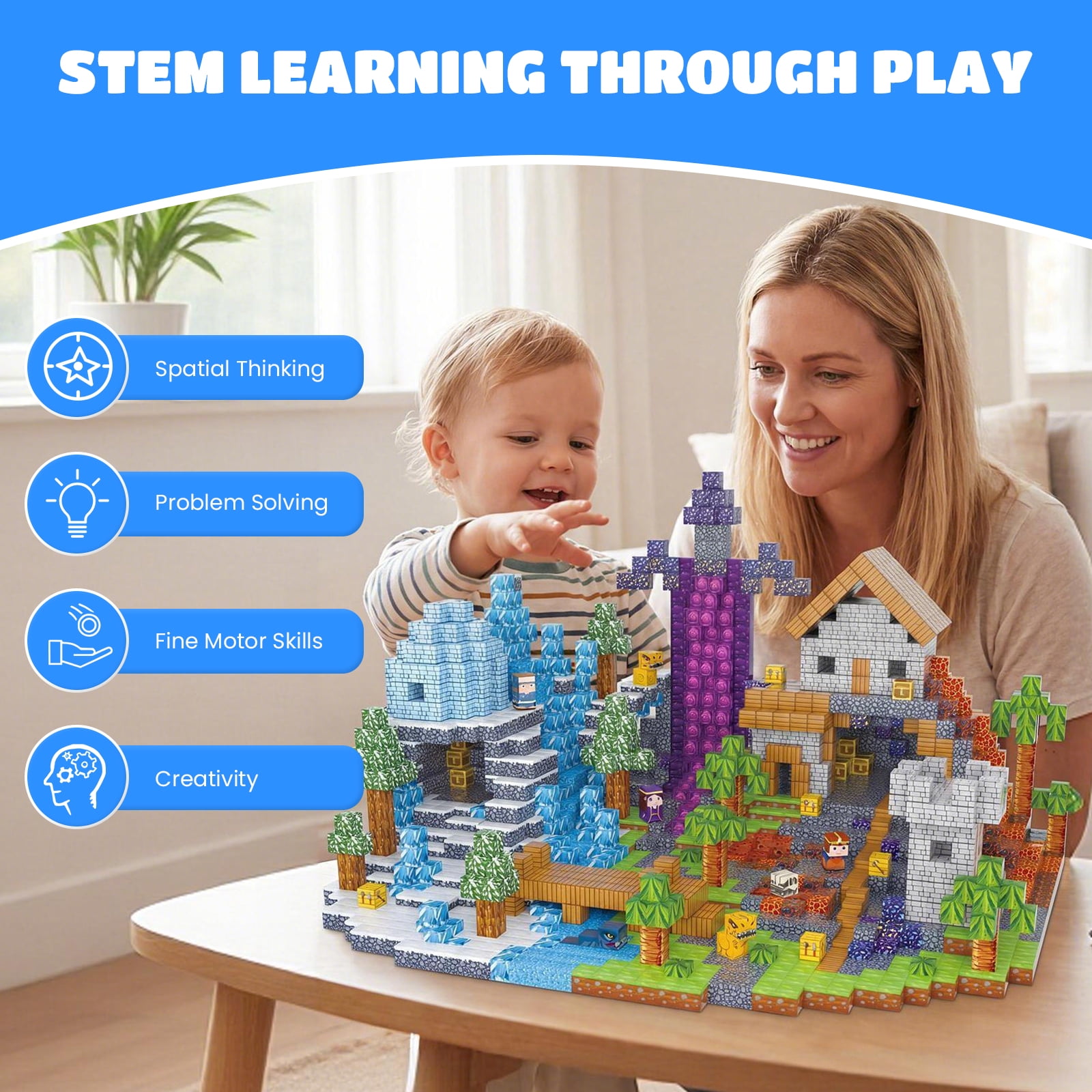 AUOSHI 200 PCS Magnetic Building Blocks STEM Educational Construction Set (Blue, 0.8 in) 8cb6h