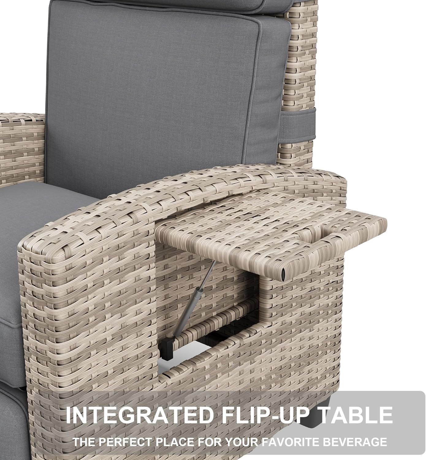 Homhougo Outdoor Rattan Recliner Chair Set (2-Piece, Grey, Adjustable 150° Lay Flat Lounge with Side Table) l8vku