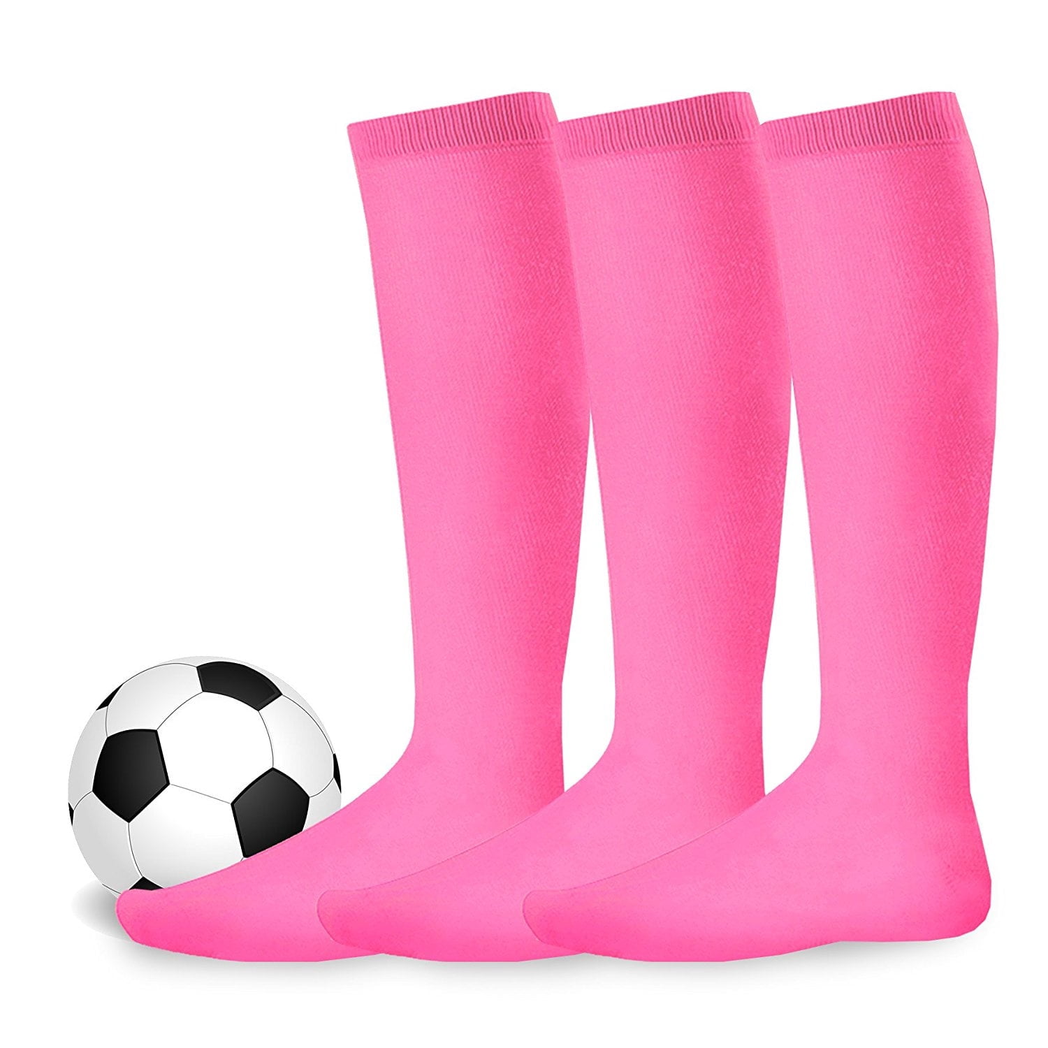 TeeHee Socks Youth Unisex Sports Cushion Socks for Soccer Baseball Softball (Hot Pink, 3 Pair Pack) y83m0