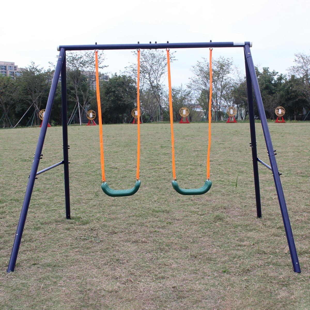 Deiokin 2-Station Kids Swing Set, Heavy Duty Steel A-Frame with Bench Seats (71 in Height) 3oc3s