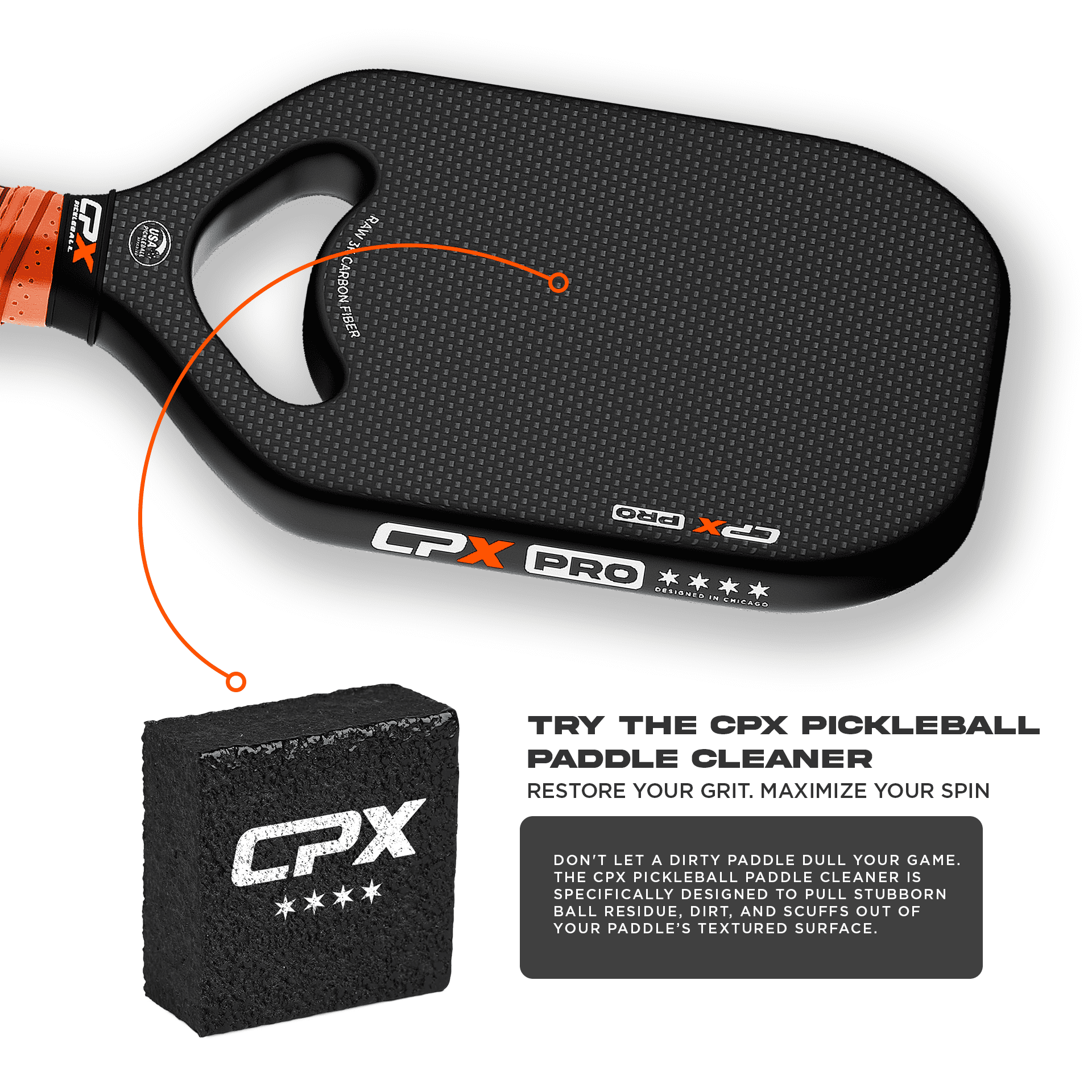CPX Pickleball Pro Carbon Fiber Paddle (Black, 19mm Honeycomb Core) njp89