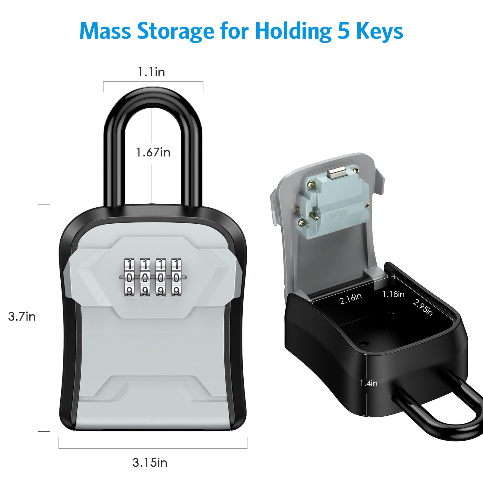 AMIR Key Lock Box with Removable Shackle, 4-Digit Combination Security Storage for Home and Garage (Silver) csart - Image 5