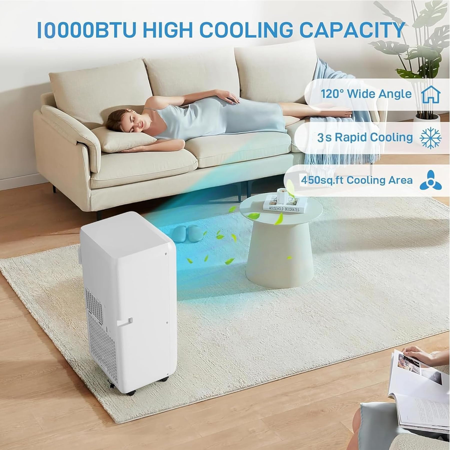 Hosslly 10000 BTU Portable Air Conditioner, 3-in-1 Cooling Dehumidifier and Fan with Remote Control and Window Kit (White, 450 Sq. Ft.) jhglk