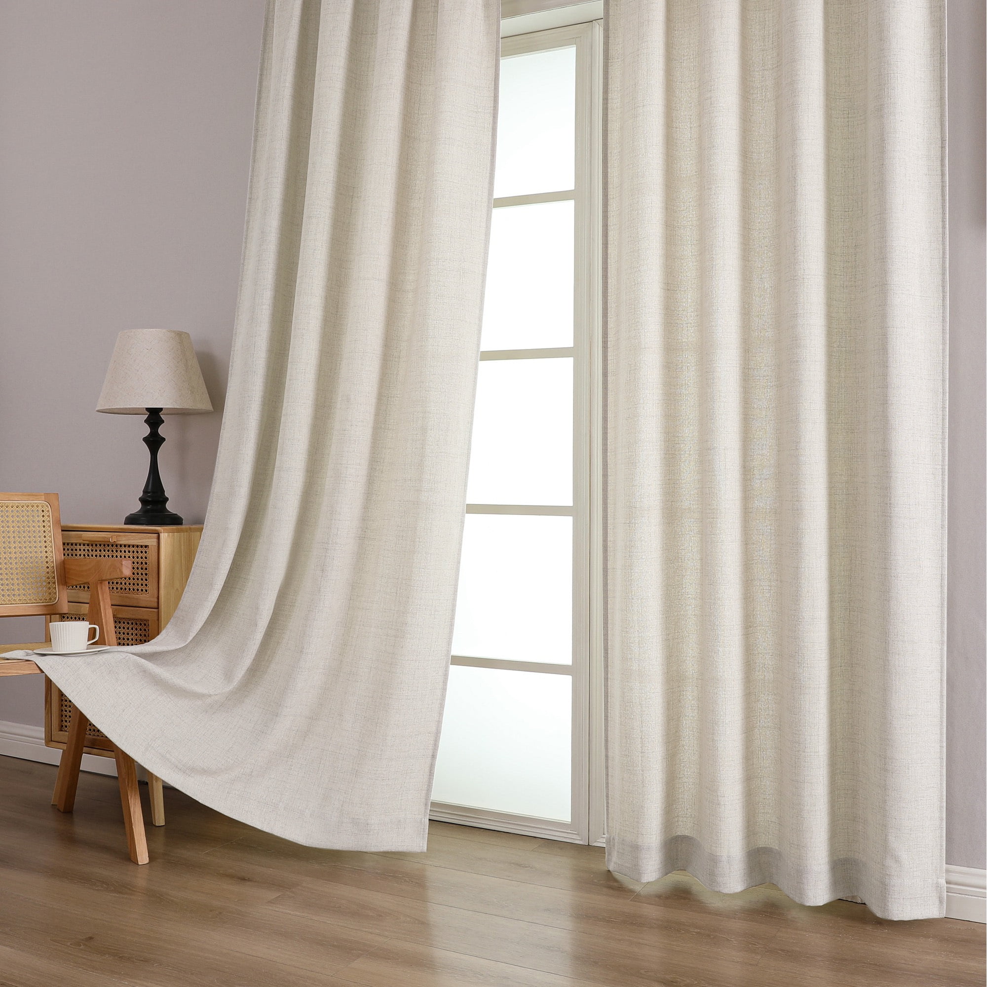 OVZME Light Filtering Faux Linen Window Curtains, Soft Airy Farmhouse Drapes for Living Room and Bedroom (White, 42 in x 63 in, 2 Panels) 8k7xt