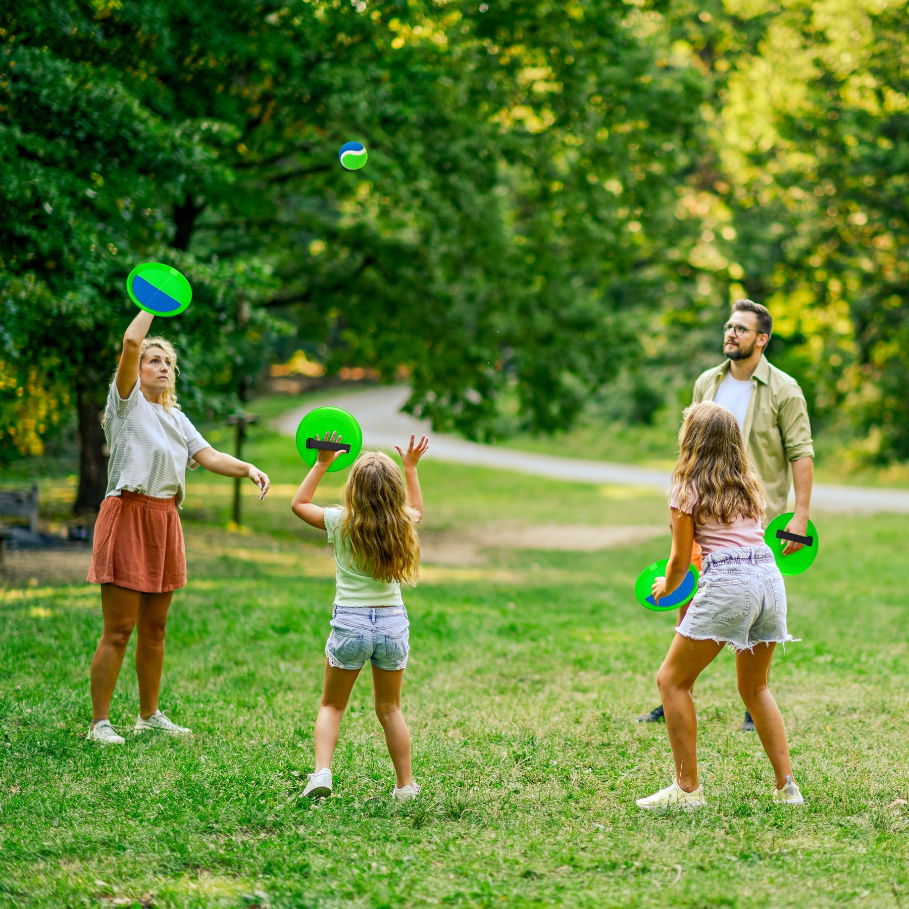 PlayZap Toss and Catch Ball Set, Outdoor Backyard and Beach Game with Adjustable Straps (Blue, 8 in Paddles, 4-Pack) cwhz4