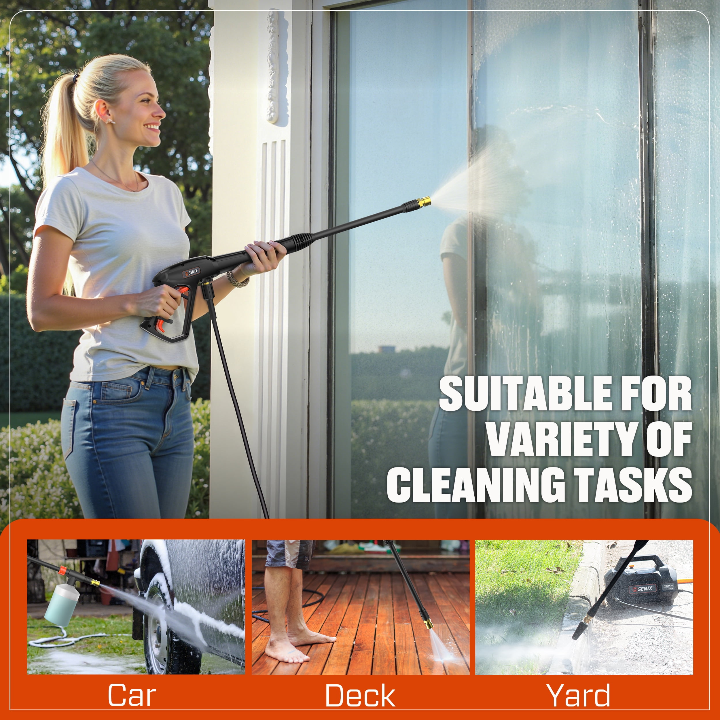 Senix Electric Pressure Washer with Foam Cannon and Turbo Nozzle (2100 PSI, 1.63 GPM) xt5ey