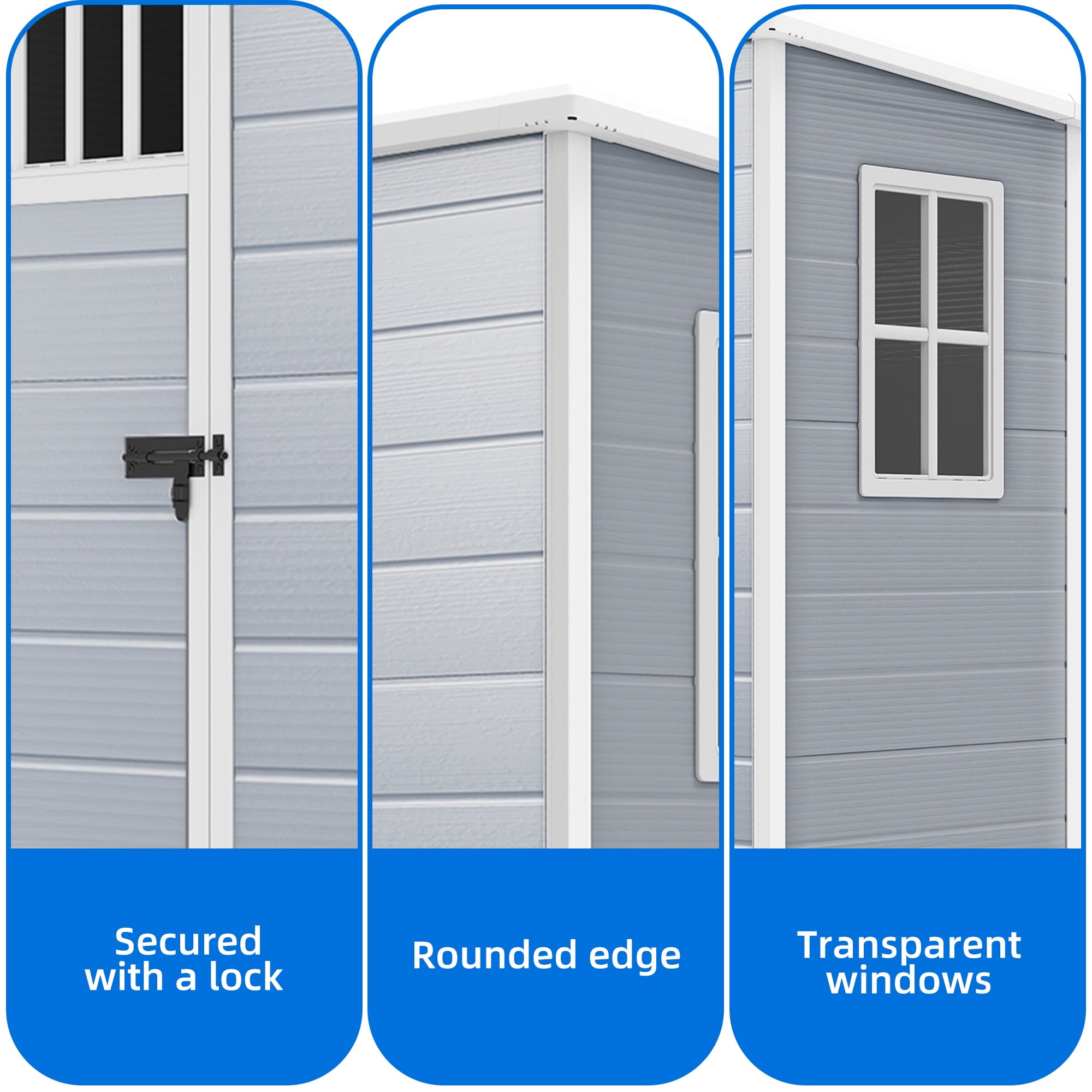 Uforic Outdoor Storage Shed with Windows and Lockable Doors (Gray, 5 ft x 3 ft) ua4kz