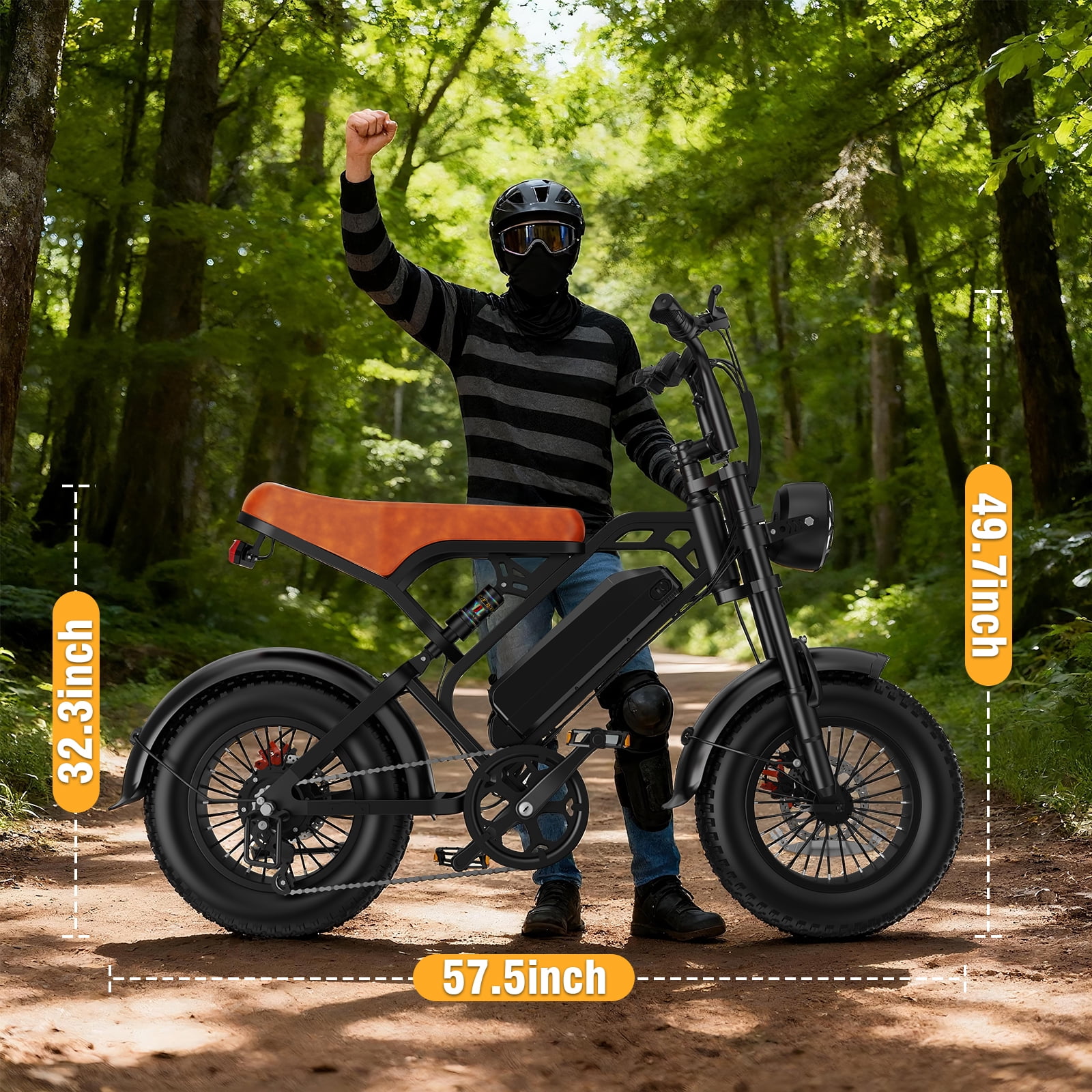 Rexei Yeki Electric Bike for Adults, 1200W Off-Road E-Bike, 48V 18AH Removable Battery, Dual Disc Brakes, 16 in Wide Tires (Black) 9hsac