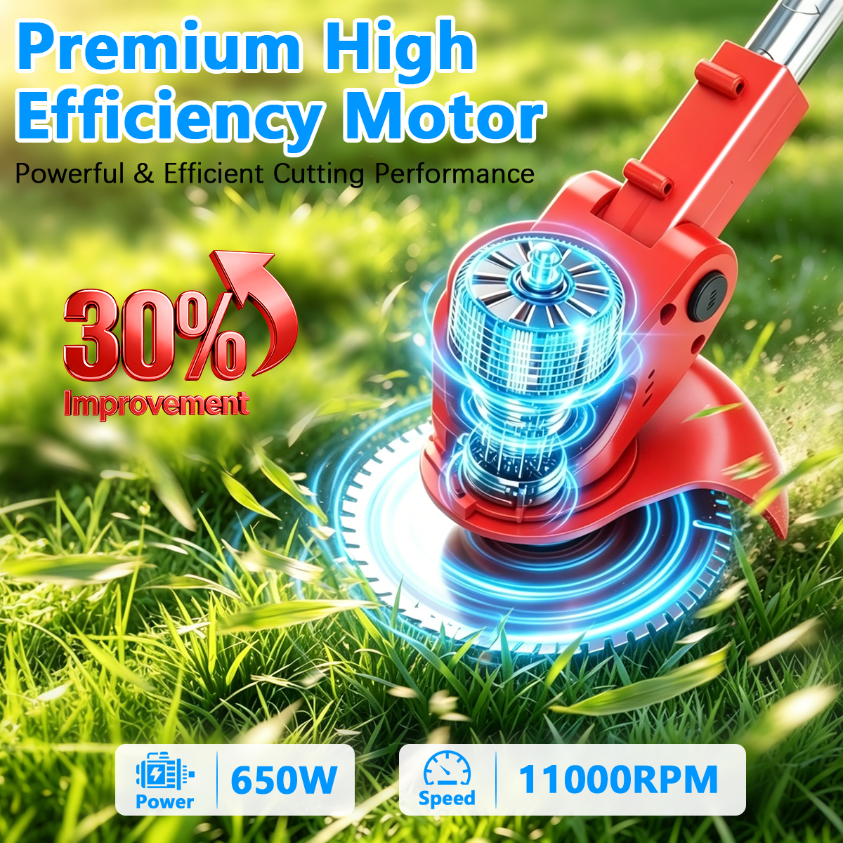 TNTANTS Cordless Electric Weed Wacker, 3-in-1 Grass Trimmer, Edger, and Brush Cutter with 2 Batteries and Wheels (Red, 46.5 in) 04gwl