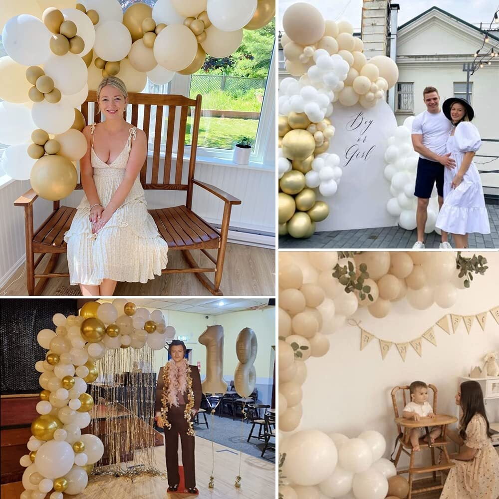 AOWEE Boho Balloon Garland Arch Kit, White and Gold Latex Balloons for Wedding and Birthday Party Decorations (126 Piece Set) kn4yj