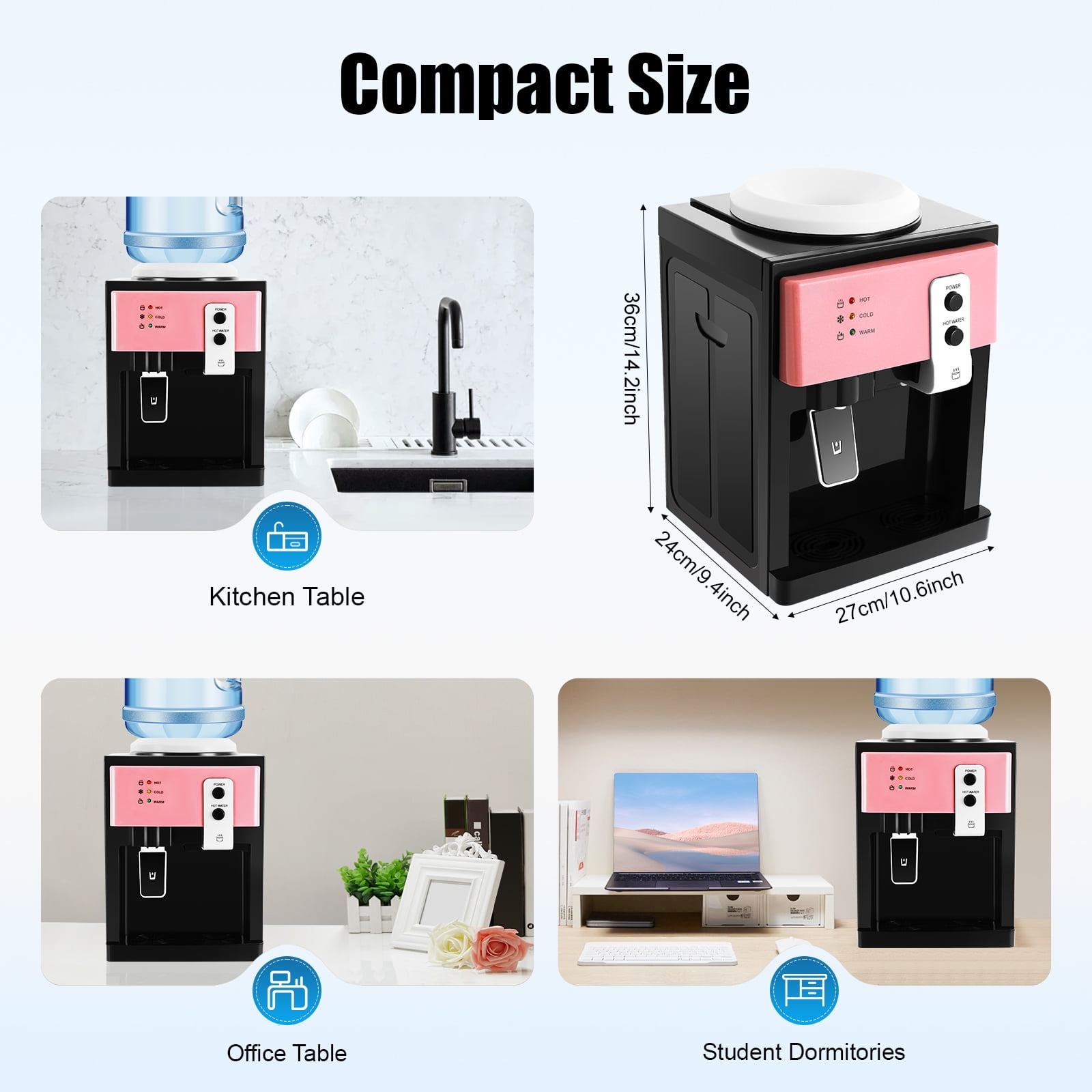 Generic Water Dispenser Top Loading Countertop Water Cooler with Hot and Cold Temperature Settings (Pink, 5 gal) 5cf33