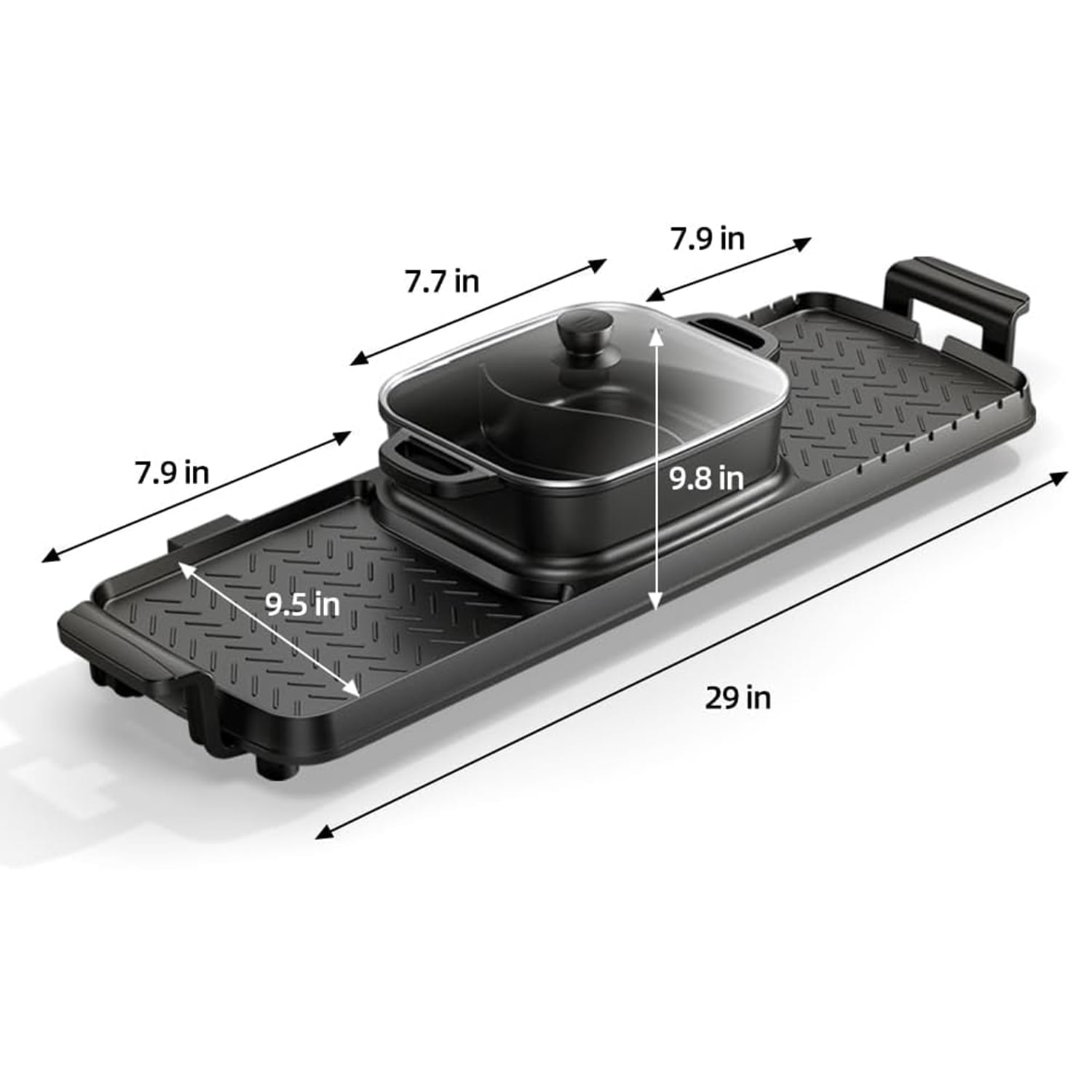 Aoran Kitchen 2-in-1 Electric Hot Pot and Smokeless BBQ Grill with Dual Temperature Control (Black, 2200W) 1at3f