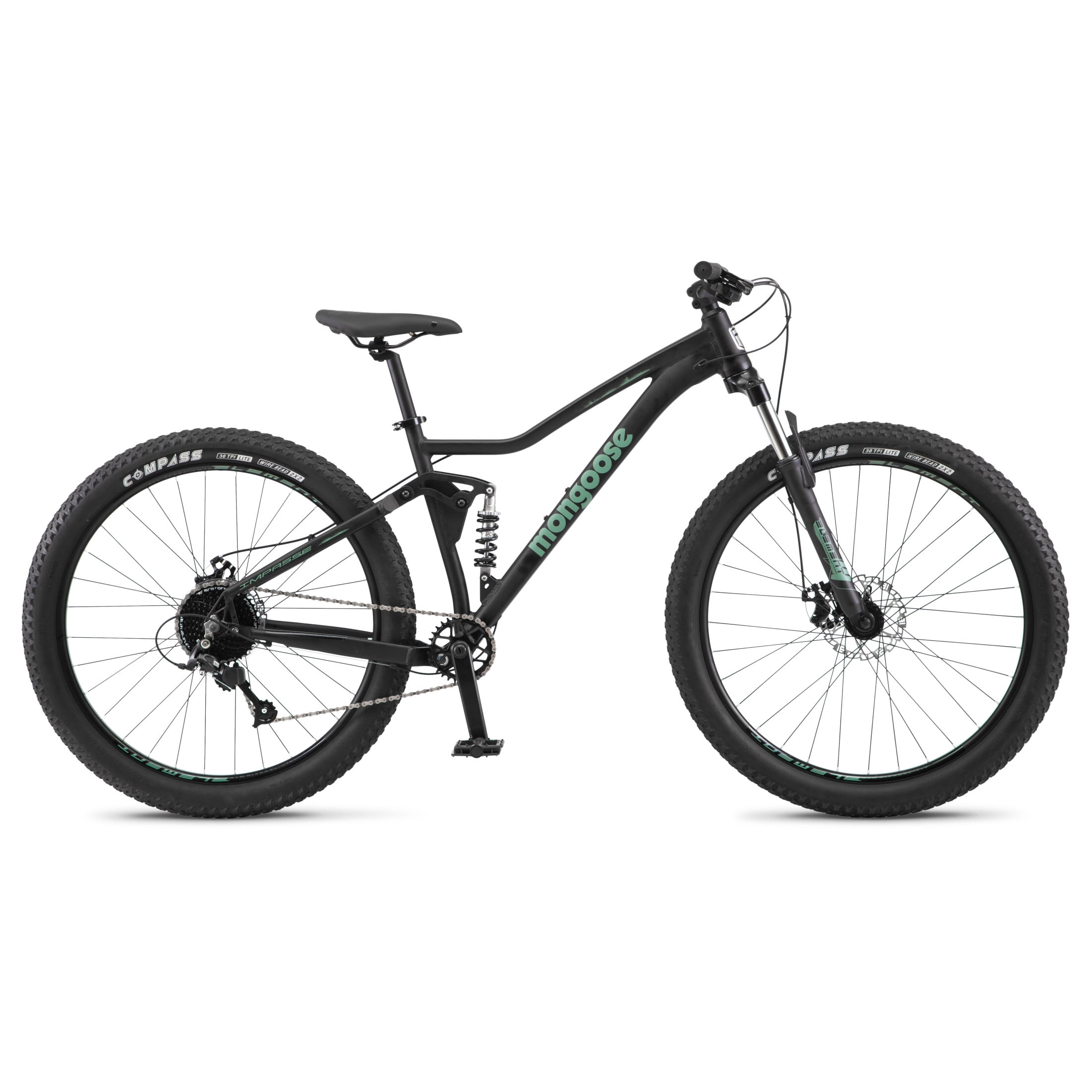 Mongoose Impasse Mountain Bike, Durable Aluminum Frame, All-Terrain Trail Performance (Matte Black, 27.5 in) qyg7j