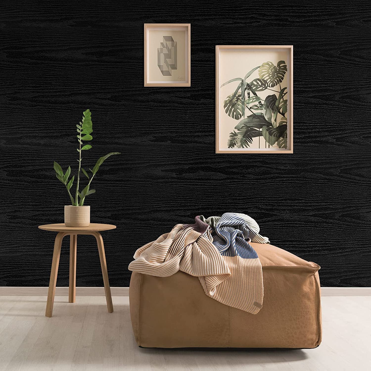Abyssaly Peel and Stick Wood Grain Wallpaper, Waterproof Vinyl Contact Paper for Furniture and Countertops (Black, 17.7 in x 236 in) ikcld