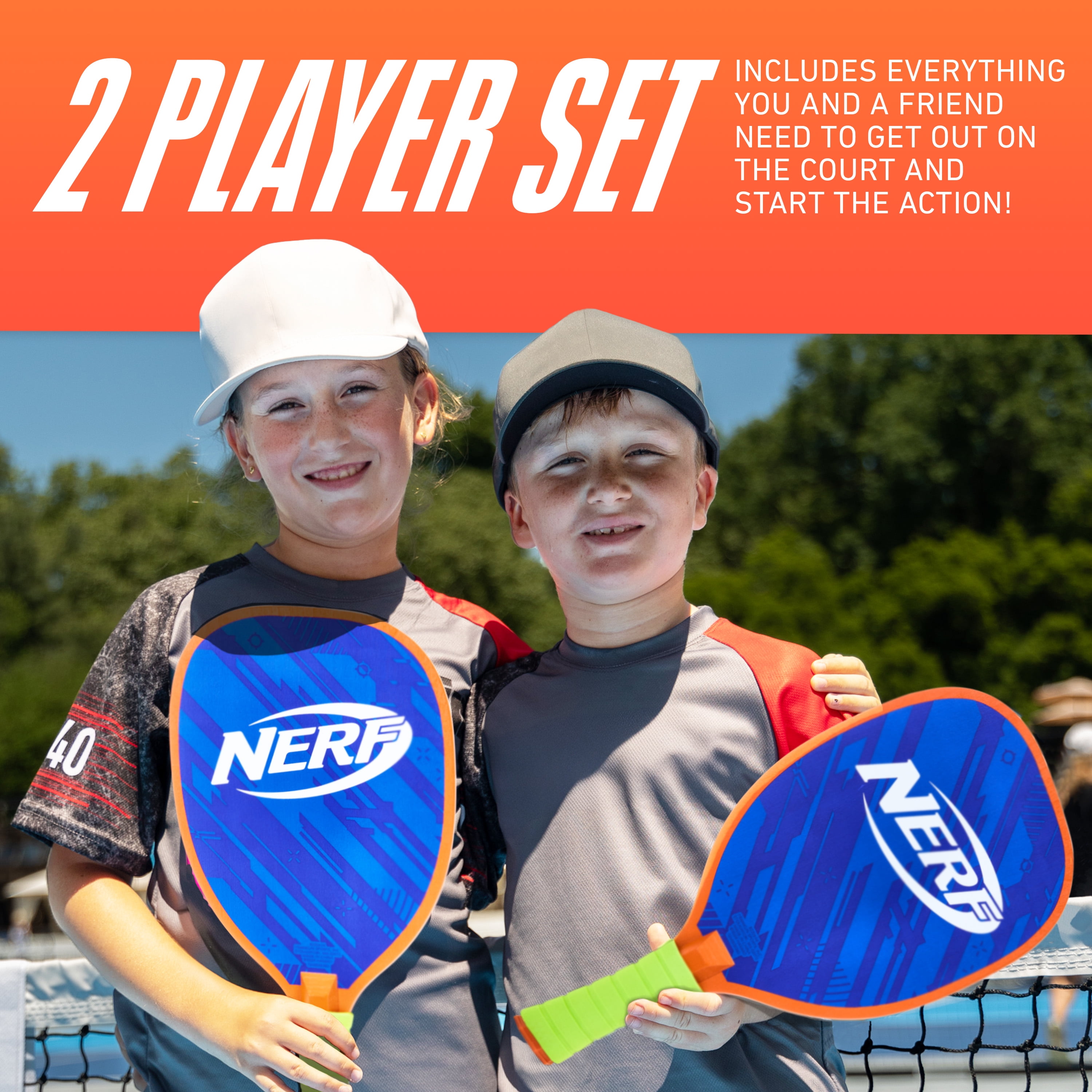 Nerf 2 Player Pickleball Paddle Set with Mesh Carry Bag (Blue/Green, 4-Piece Set) g9it1
