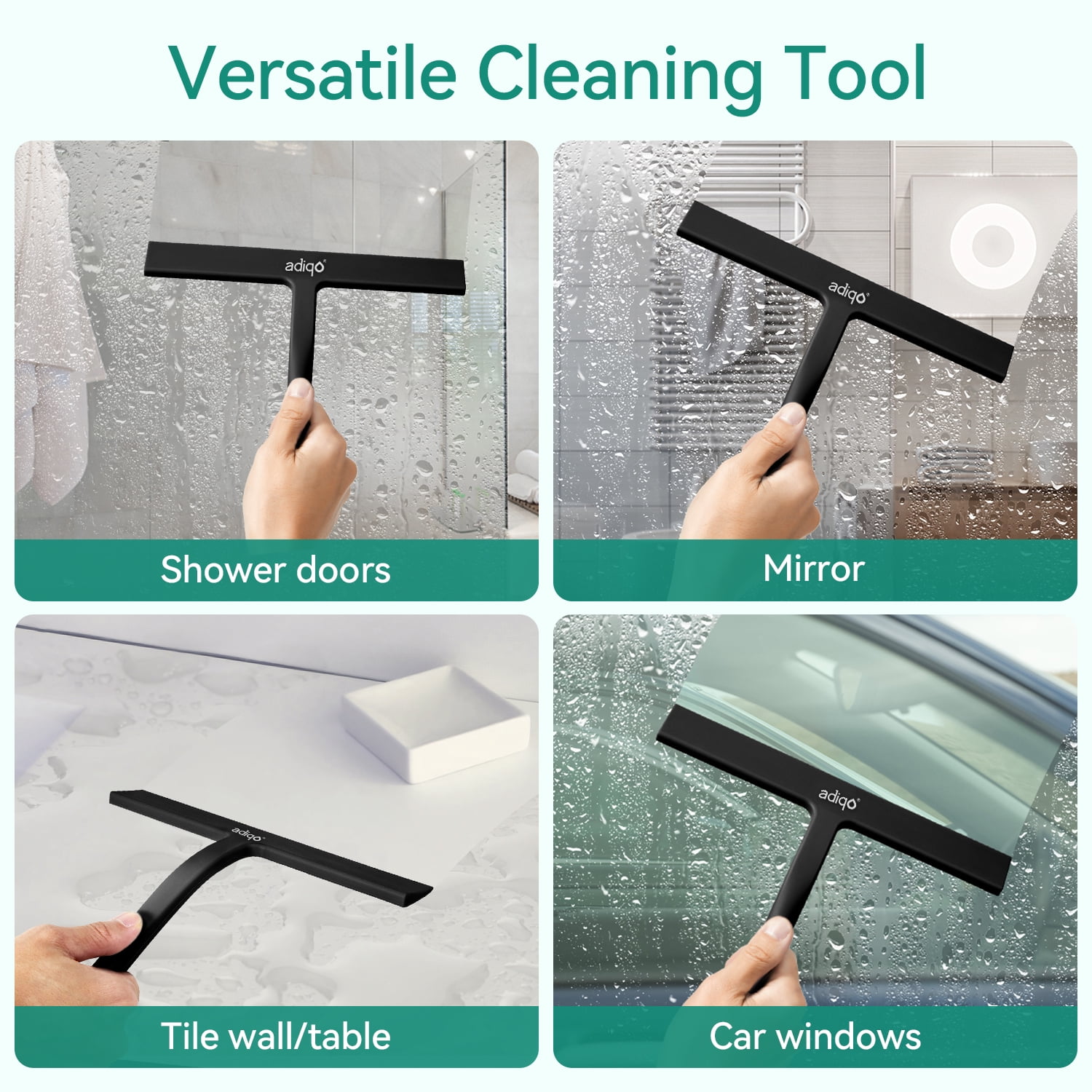 ADIQO Silicone Shower Squeegee for Bathroom Glass and Mirrors (Matte Black, 9 in) ofvmp