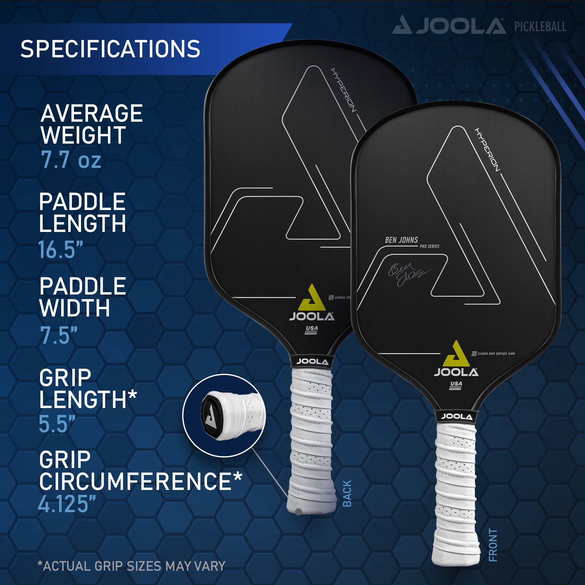 JOOLA Ben Johns Hyperion CGS Pickleball Paddle, Professional Carbon Grip Surface, High-Performance Aero Curve Design (Black, 8.2 oz) hpc58