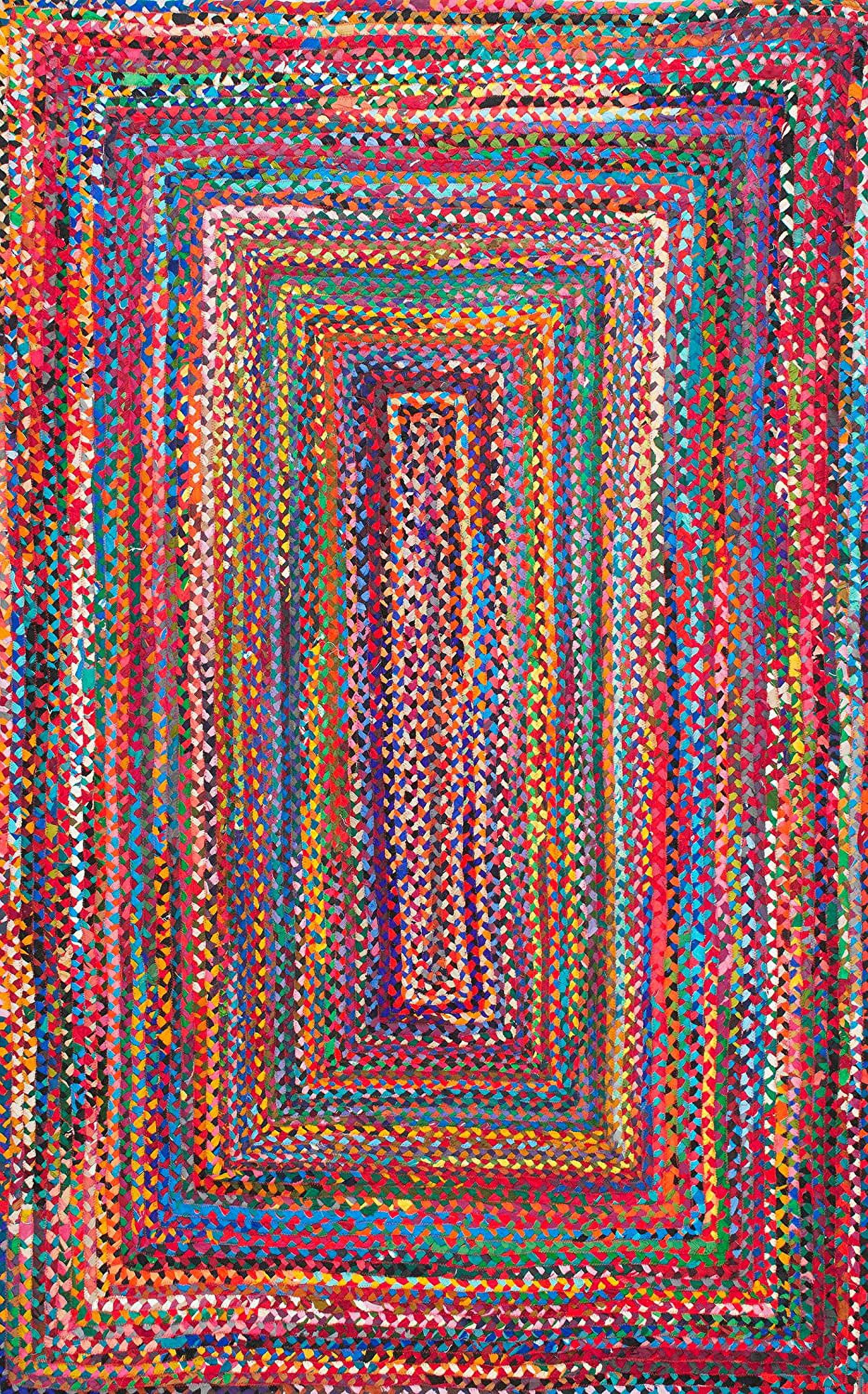 ColorFullHouse Handmade Braided Cotton Area Rug, Reversible Decorative Floor Carpet (Red Multi, 2 ft x 2 ft) r3xo0