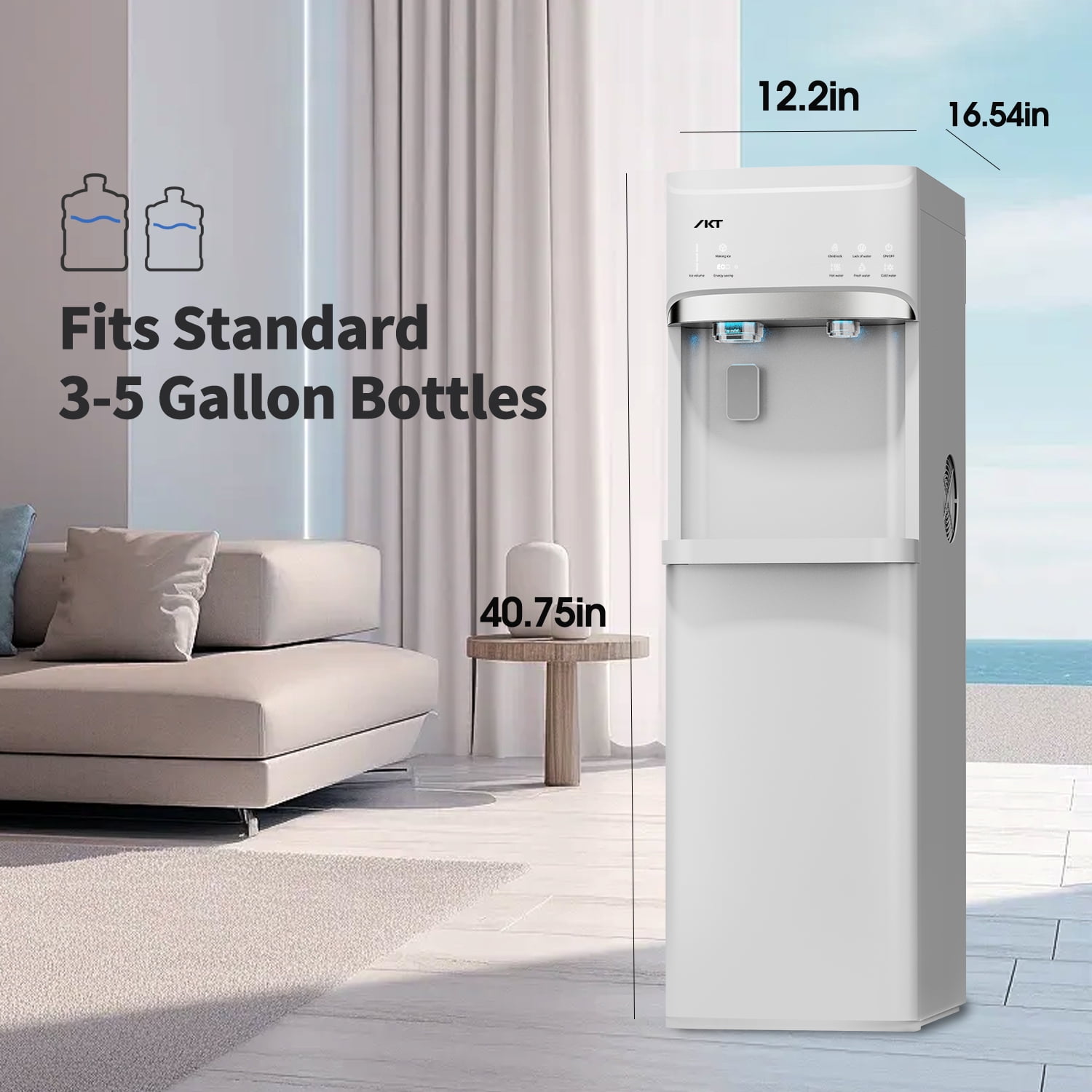 IKT Bottom Loading Water Dispenser with Built-in Ice Maker (White, 22 lb Daily Ice Capacity) jsg0k