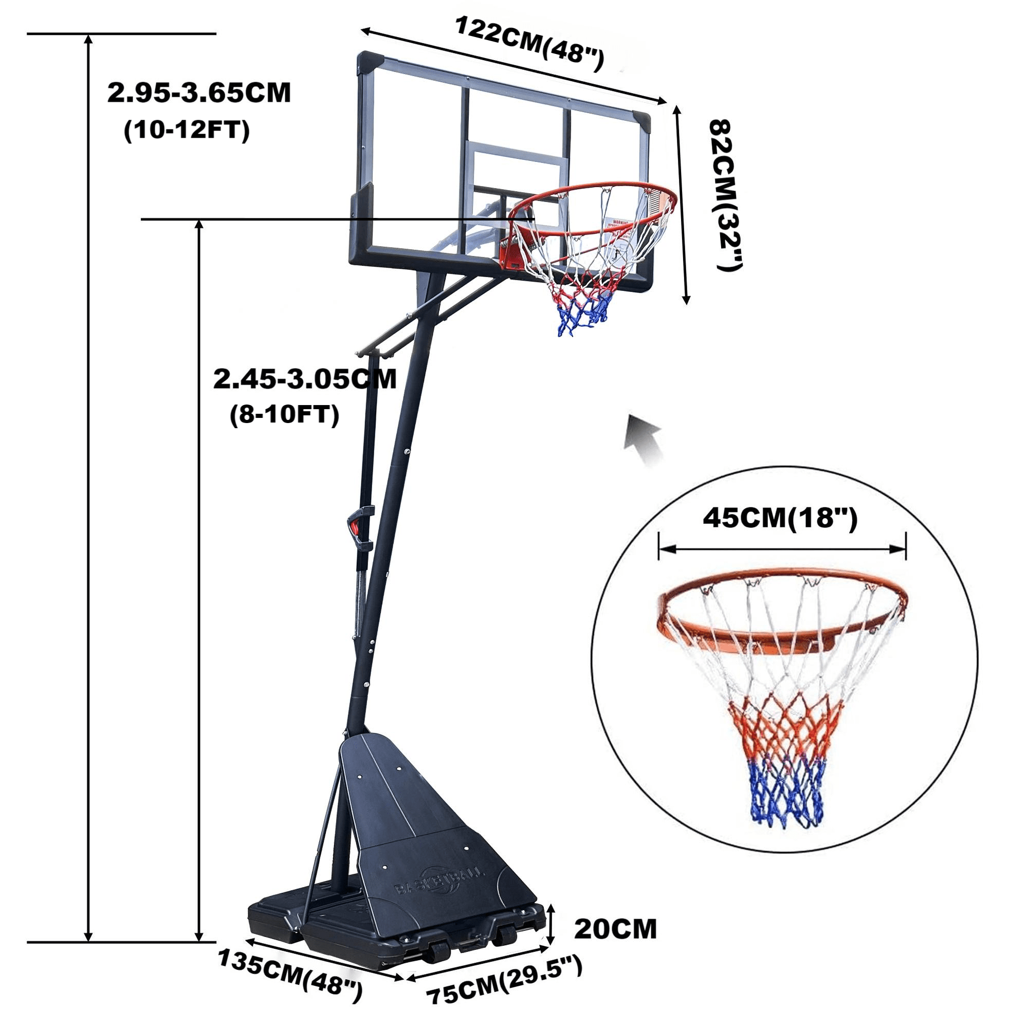 SUGIFT Portable Basketball Hoop System with 48in Polycarbonate Backboard (White, 48 in) obzeq - Image 4