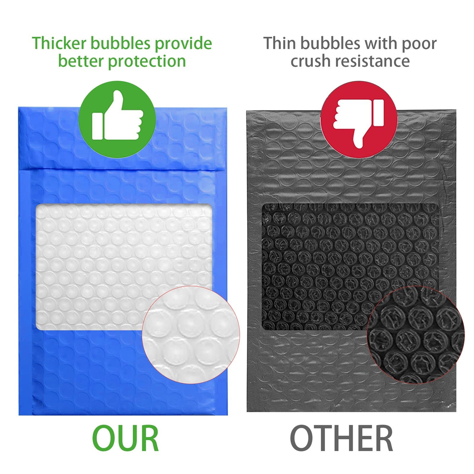 Honglin Bubble Padded Shipping Envelopes, Waterproof Holographic Poly Mailers for Small Business (Blue, 5 Pack) 24gdb