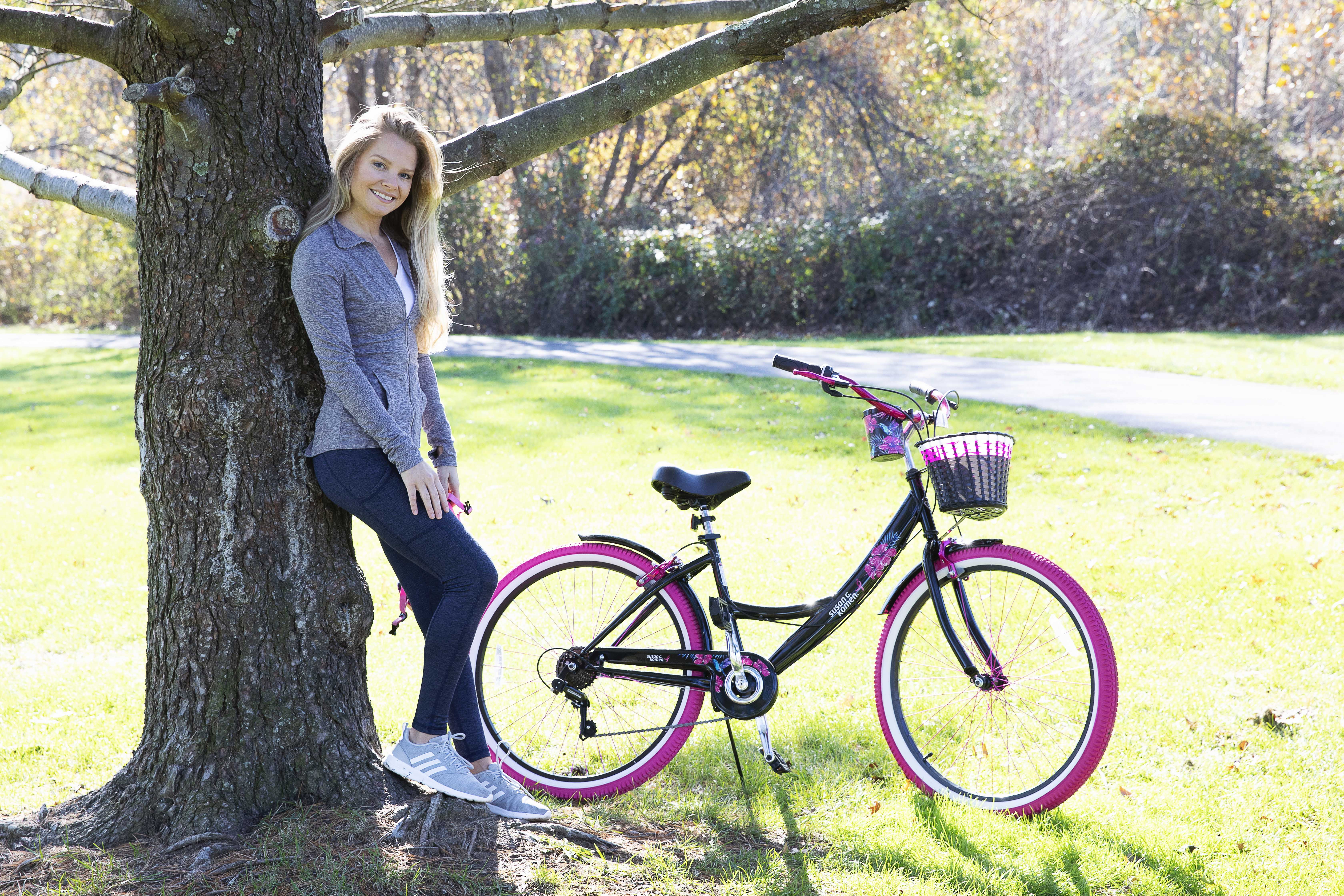 Kent Bicycles 26 in Susan G. Komen Cruiser Bike, Adult Comfort Bicycle with Basket (Black and Pink, 26 in) s81hx