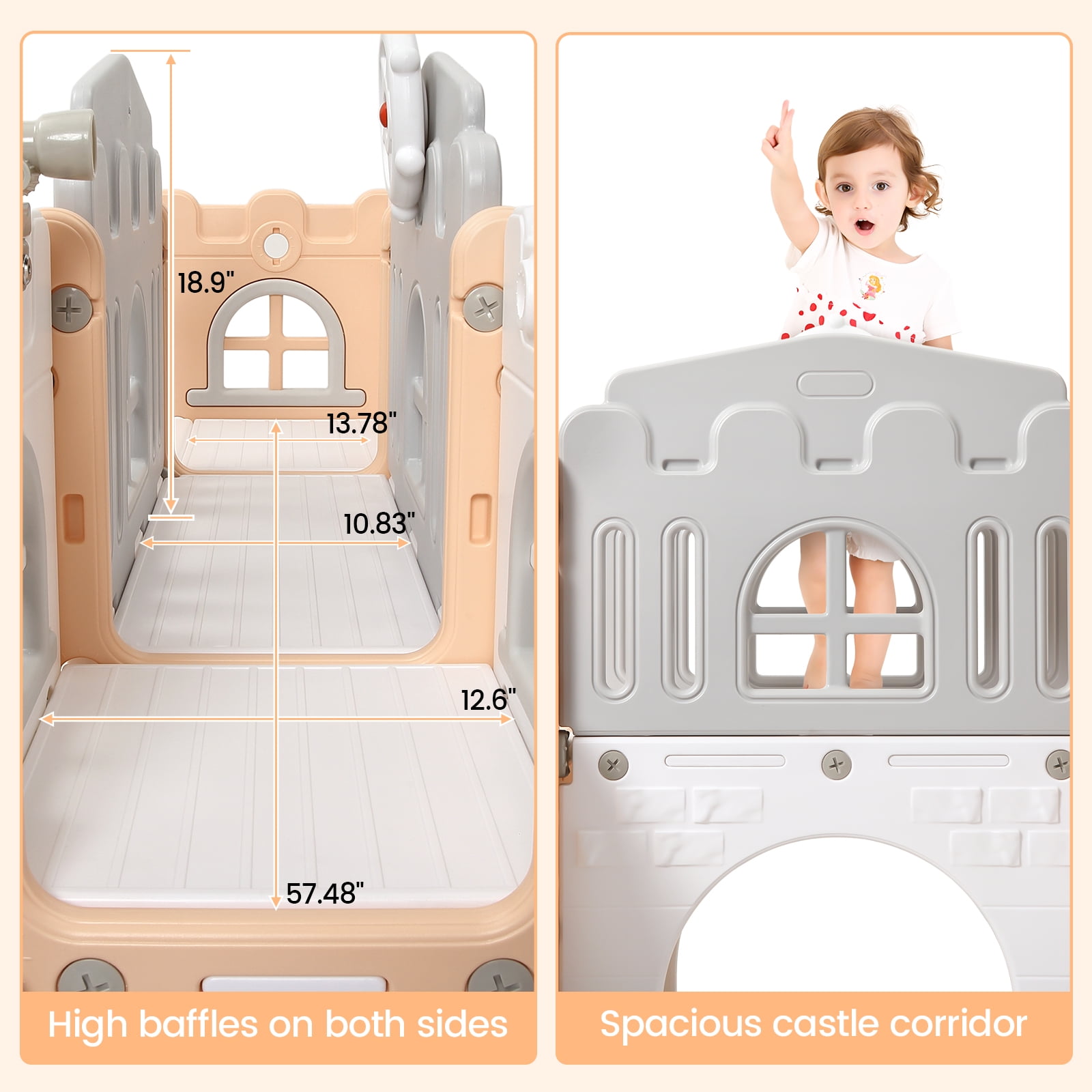 Strundghti 8-in-1 Toddler Indoor Playground Slide Set with Basketball Hoop and Crawling Tunnel (Grey) hl5e7