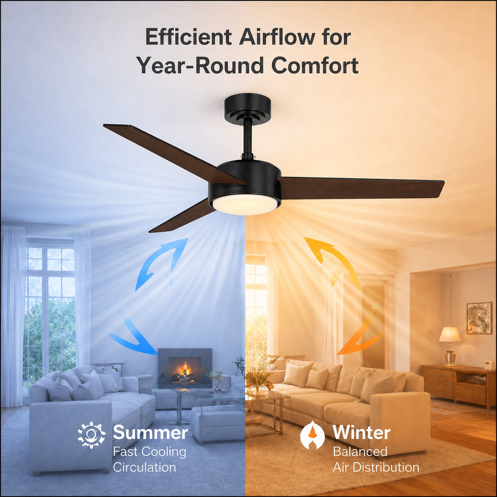 Mainstays 52-Inch Ceiling Fan with Integrated LED Light and Remote Control (Black, 52 in) ehlqo