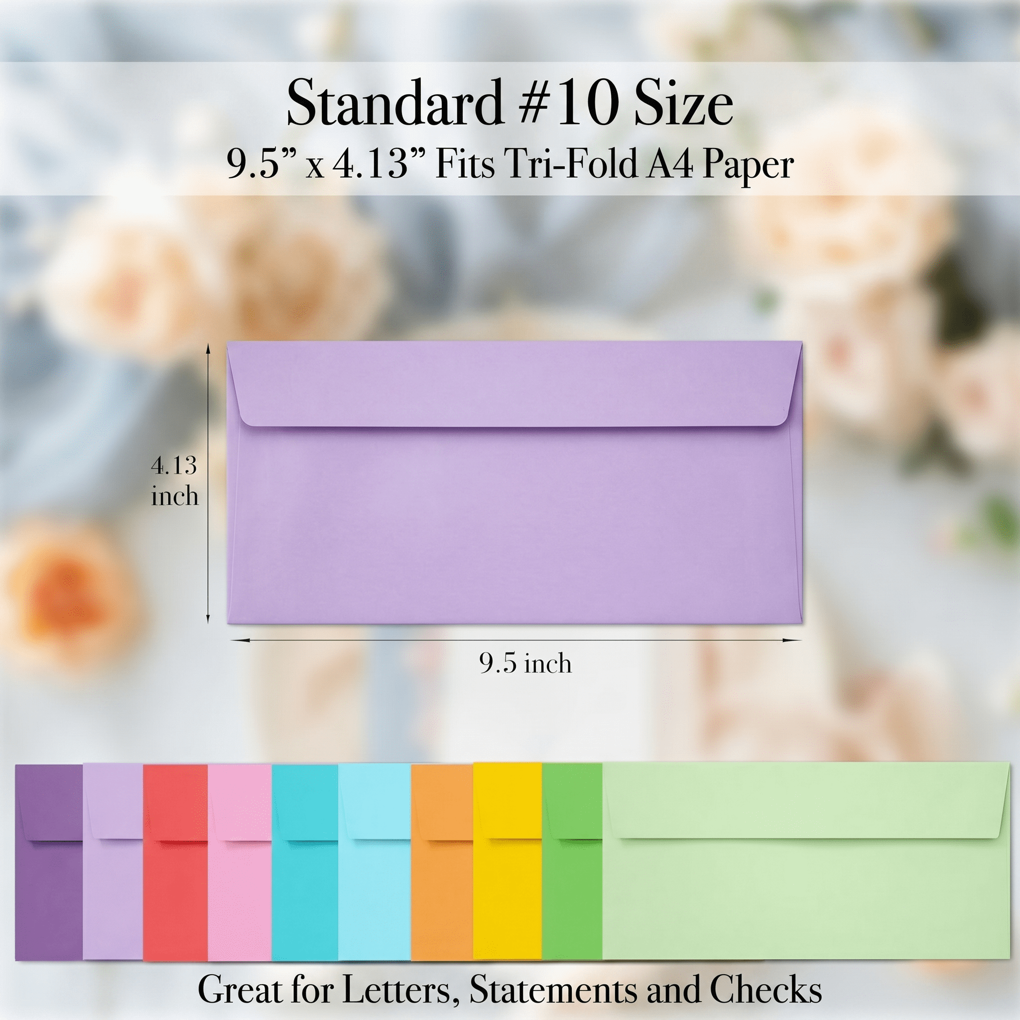 Song Yu #10 Self-Seal Business Envelopes, Vibrant Multi-Color Assortment for Office Mailing and Correspondence (100 Pack, 4.13 in x 9.49 in) x0dte