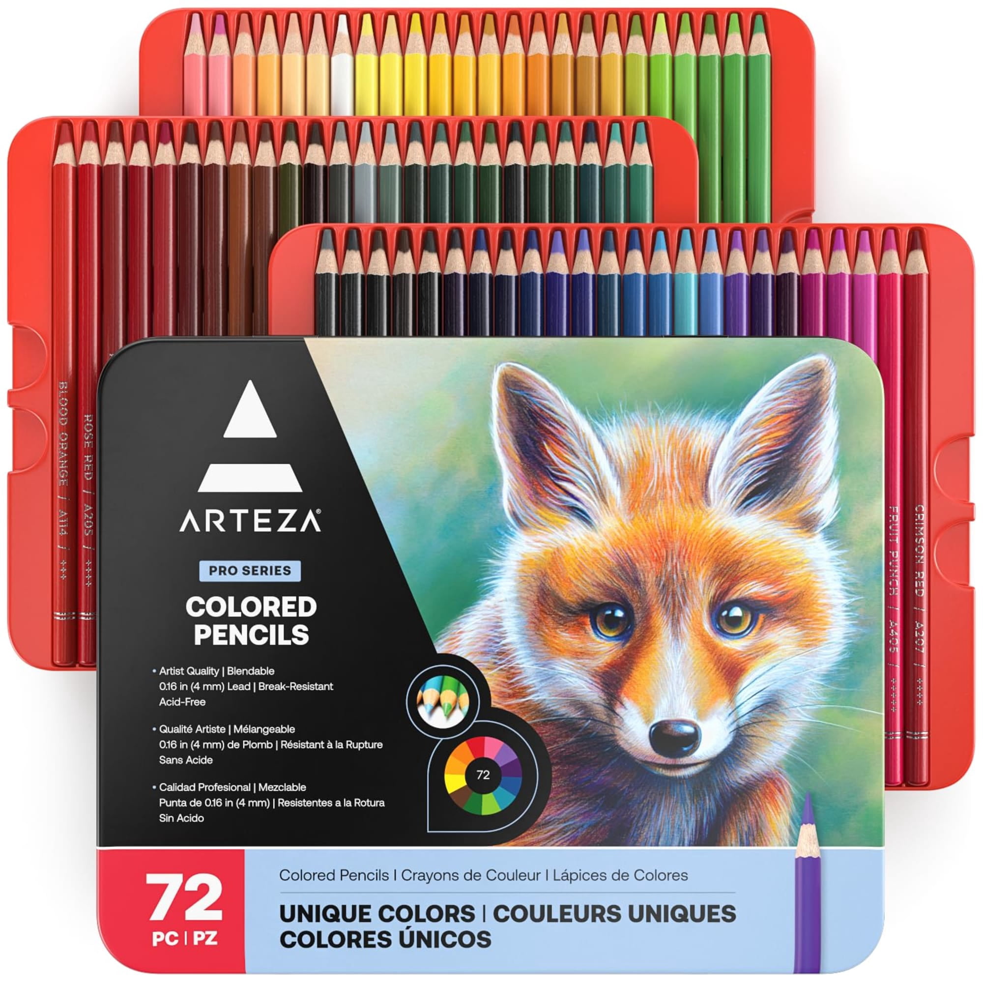 Arteza Professional Vibrant Colored Pencils, Smooth Wax-Based Core, Artist Grade Drawing Supplies (Assorted Colors, 72 Count) 9z74l
