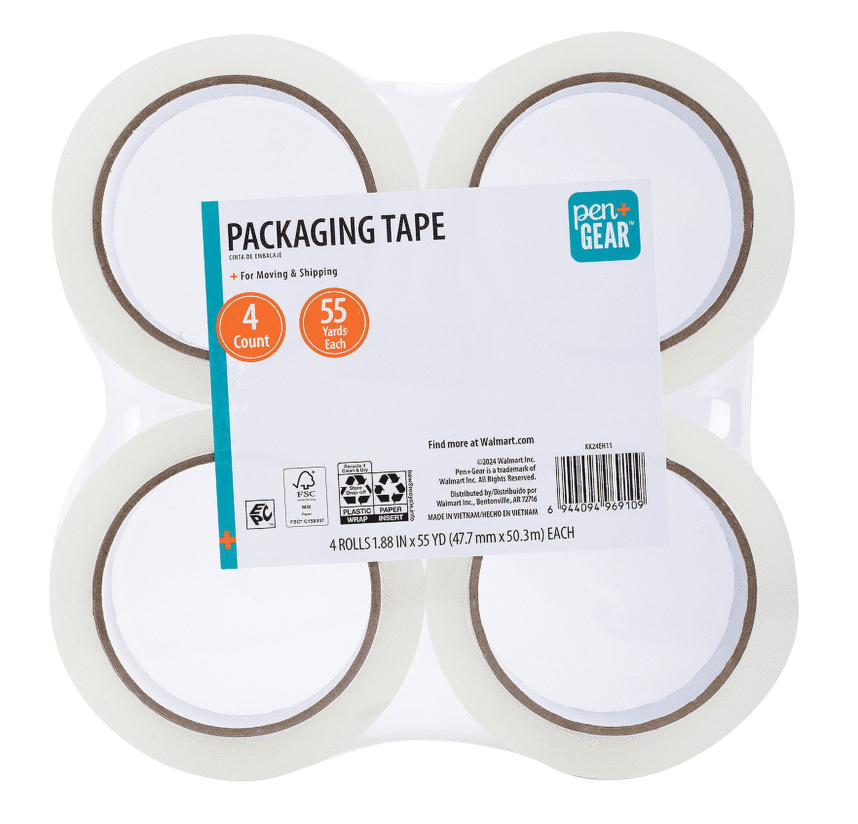 Pen+Gear Heavy-Duty Packing Tape, Clear, Strong Adhesive for Shipping and Moving (4 Rolls, 1.88 in x 165 ft) 763d3
