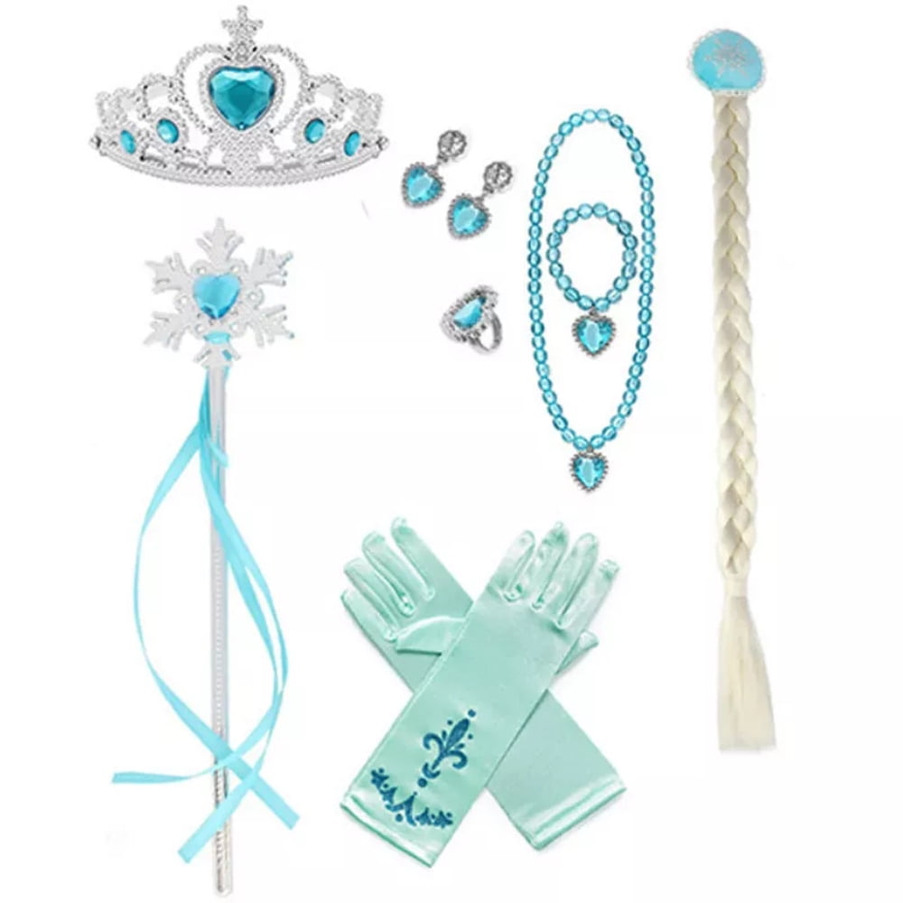 Mavlly Princess Costume for Girls Snow Queen Cosplay Dress with Accessories Set (Blue, 8) wcbzh