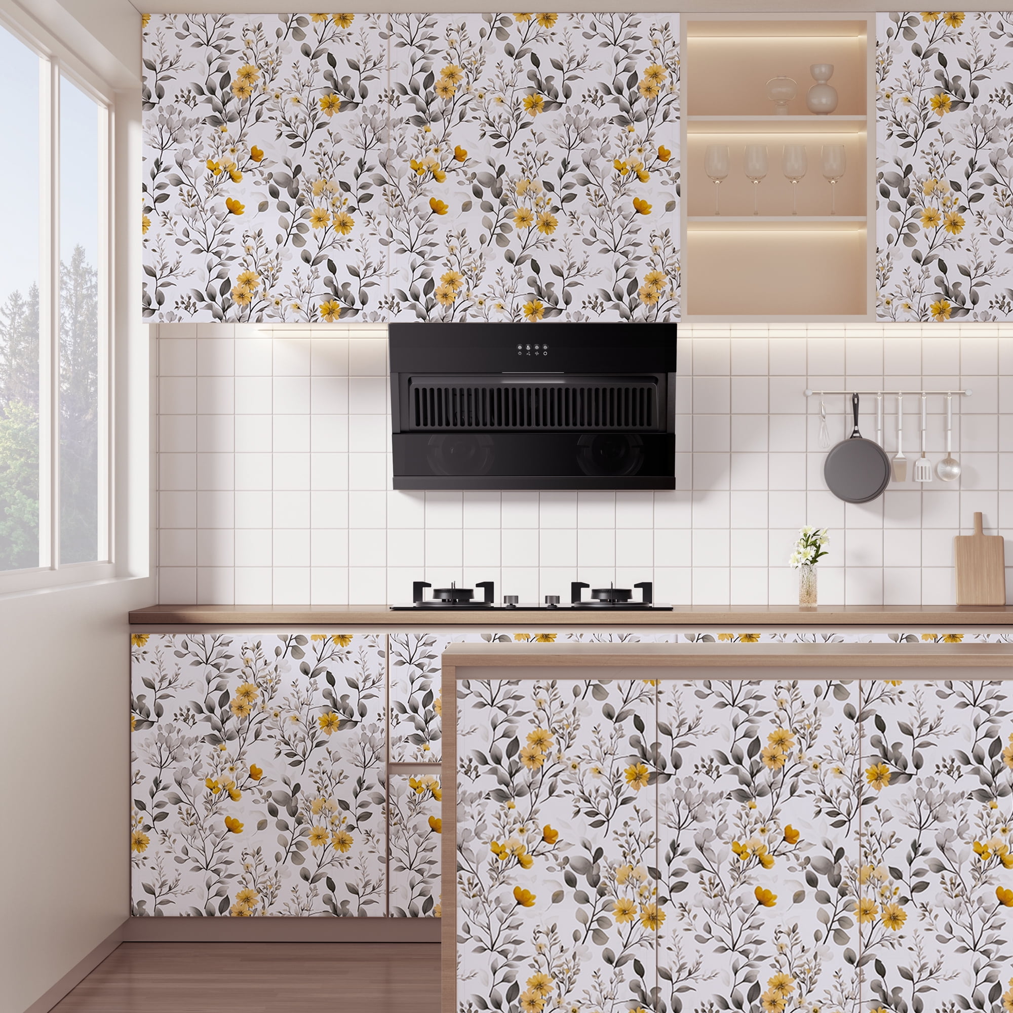 Abyssaly Floral Peel and Stick Wallpaper, Vintage Vinyl Contact Paper for Home Decor (Yellow, 17.3 in x 118 in) 54pri