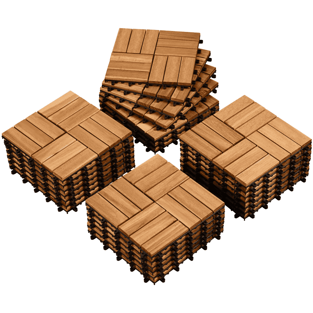 Yaheetech Interlocking Acacia Wood Deck Tiles for Patio and Garden (Brown, 27 Pack, 12.5 in x 12.5 in) p5wn7