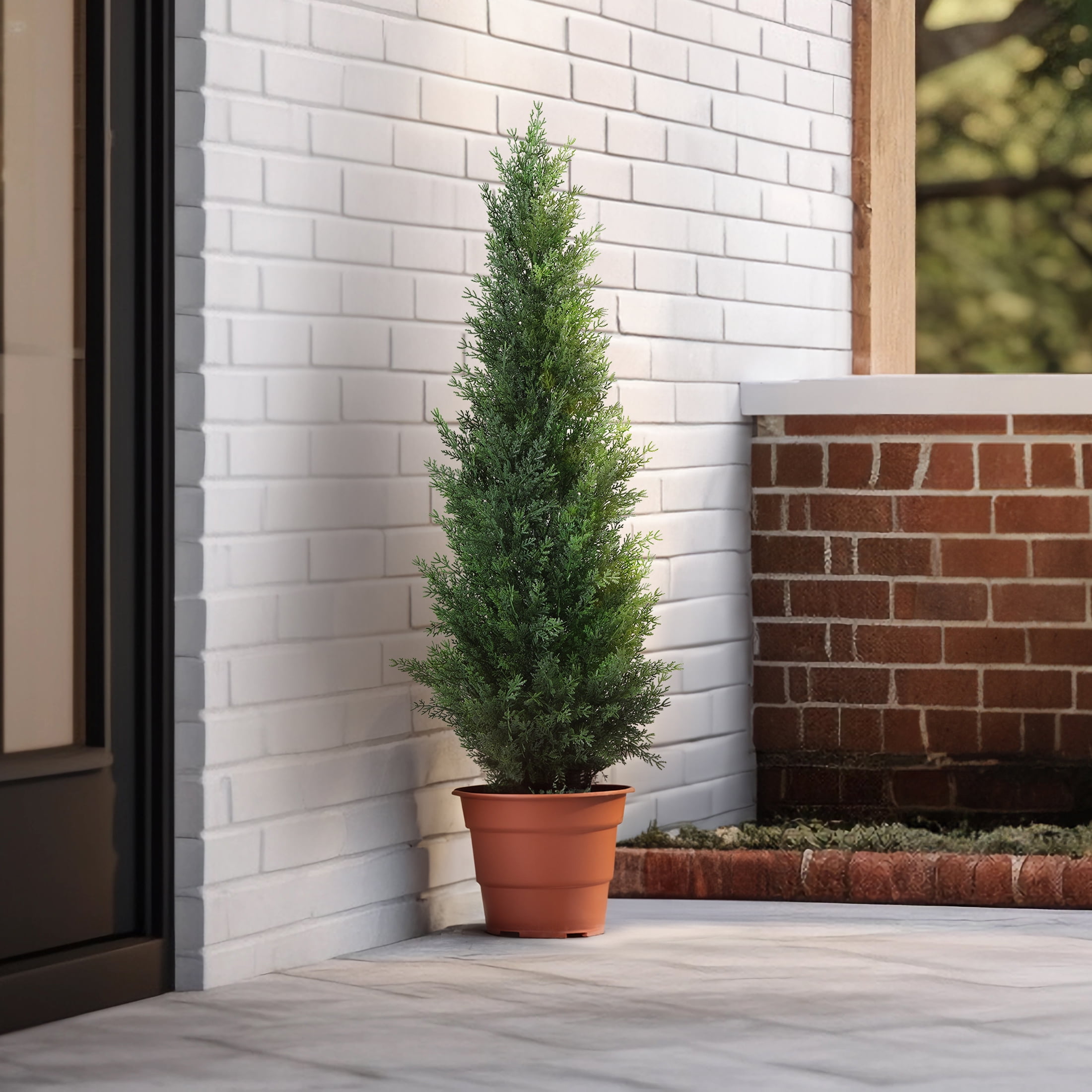 DR.Planzen Artificial Cedar Topiary Tree UV-Resistant Outdoor Potted Plant (Green, 3 ft, 2 Pack) v742q