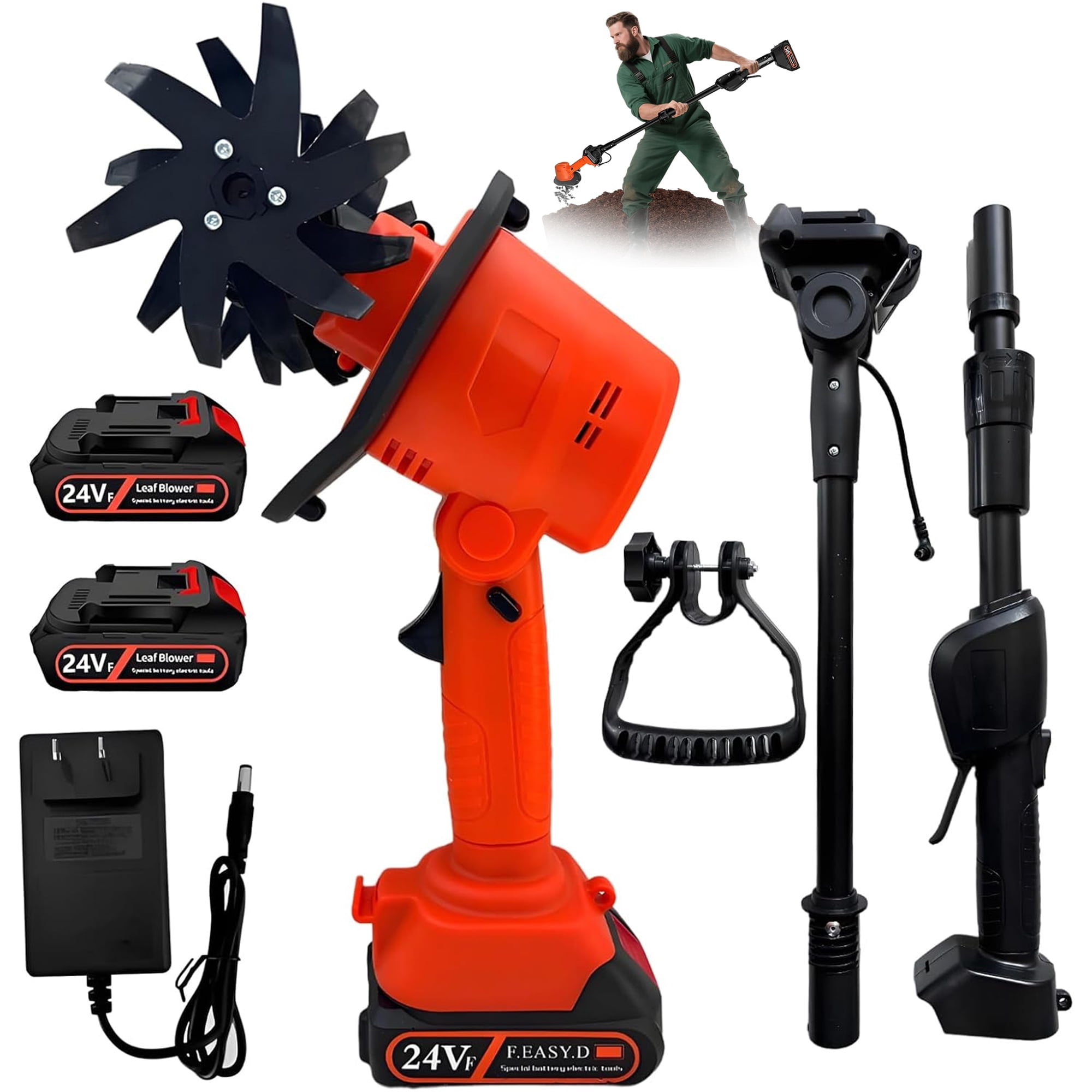 Runbaixing 24V Cordless Electric Tiller, Handheld Garden Cultivator for Soil Aeration and Weeding (4 in Tilling Width, 4 in Tilling Depth) hzqmt