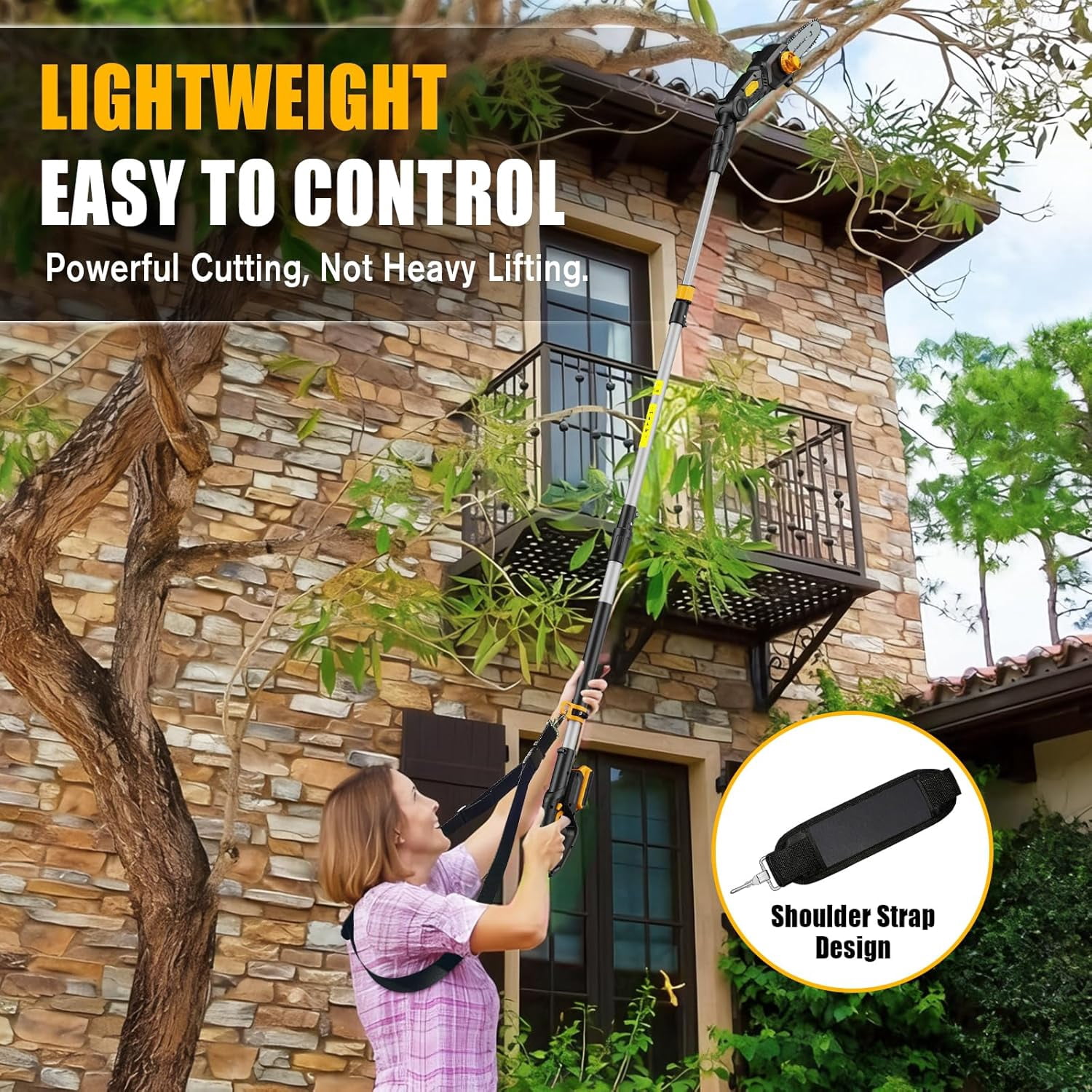 Generic Cordless Pole Saw for Dewalt 20V Max Battery, 14.8ft Reach Telescopic Electric Chainsaw with 4-Angle Adjustable Head (8 in, Tool Only) zgg36
