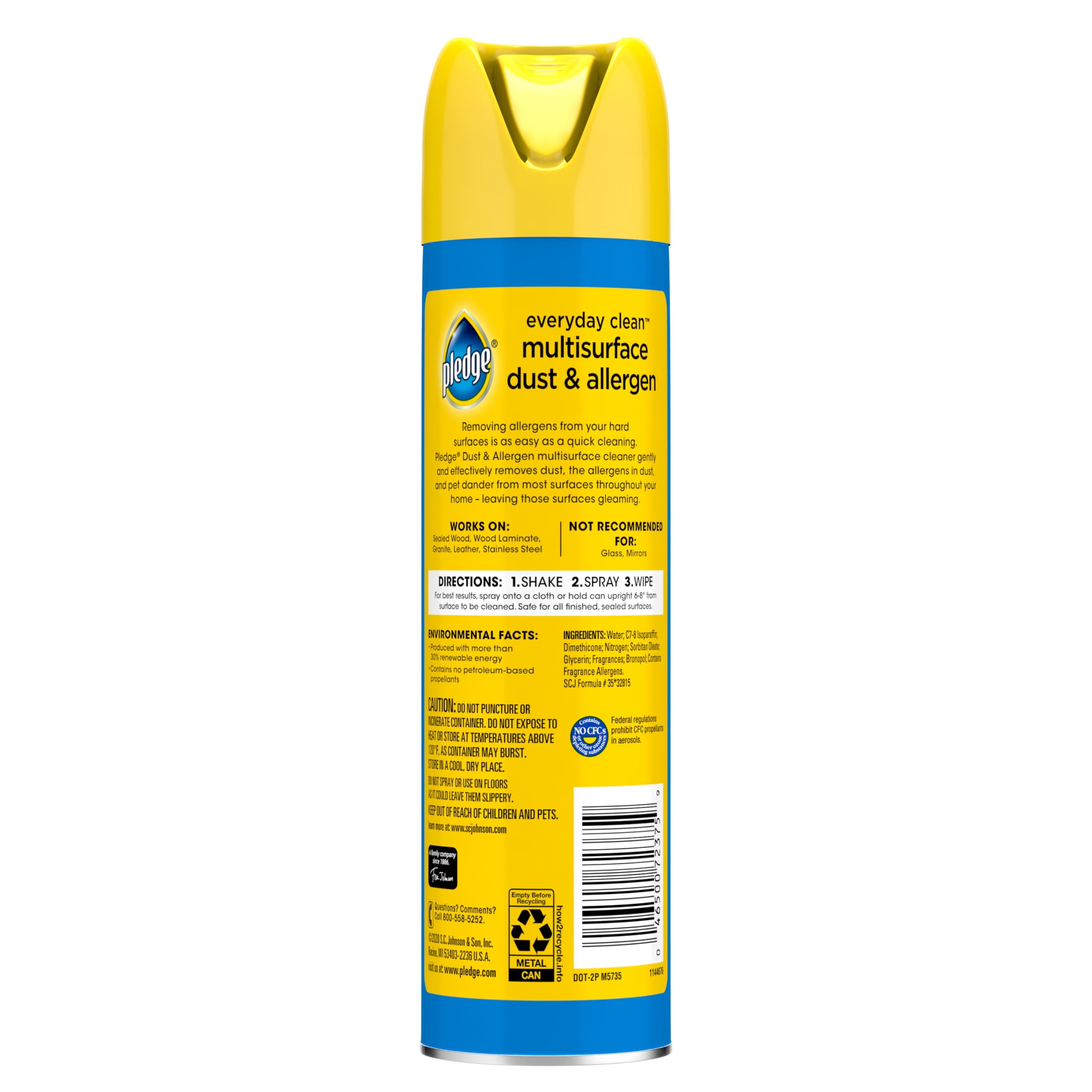 Pledge Multi-Surface Dust & Allergen Cleaner Spray, Lemon Scent (6 Pack, 9.7 oz) gywmx