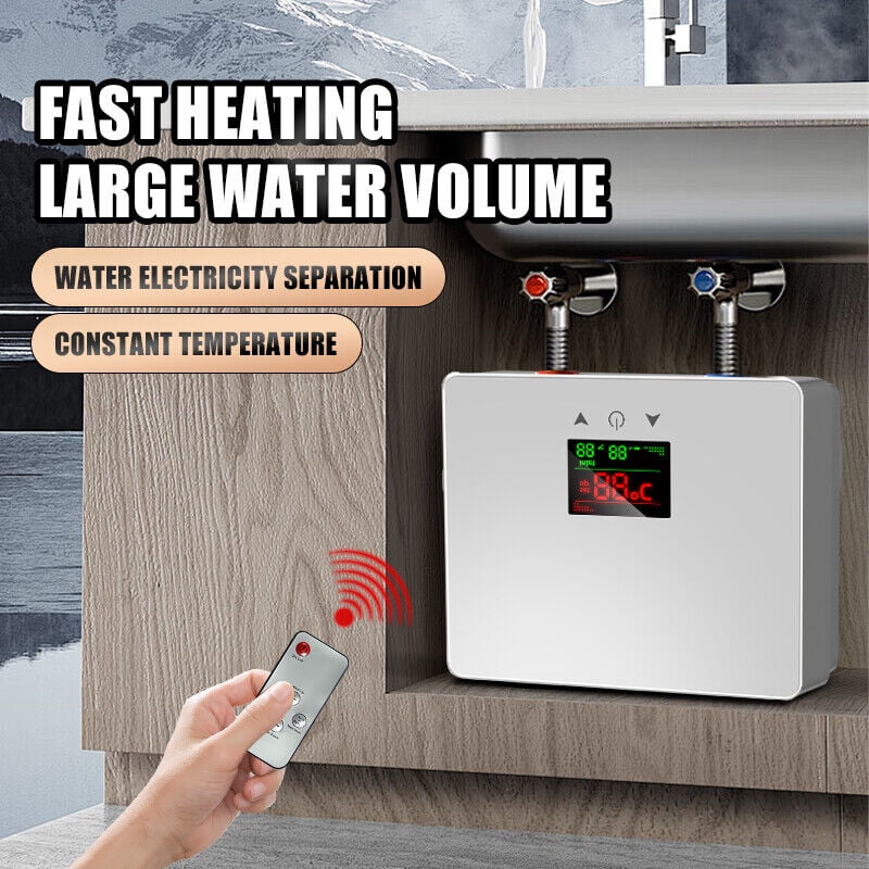 LEXKUYI Electric Tankless Water Heater, Instant Hot Water System with Remote Control and Digital Display (110V, 3500W) ek0dp