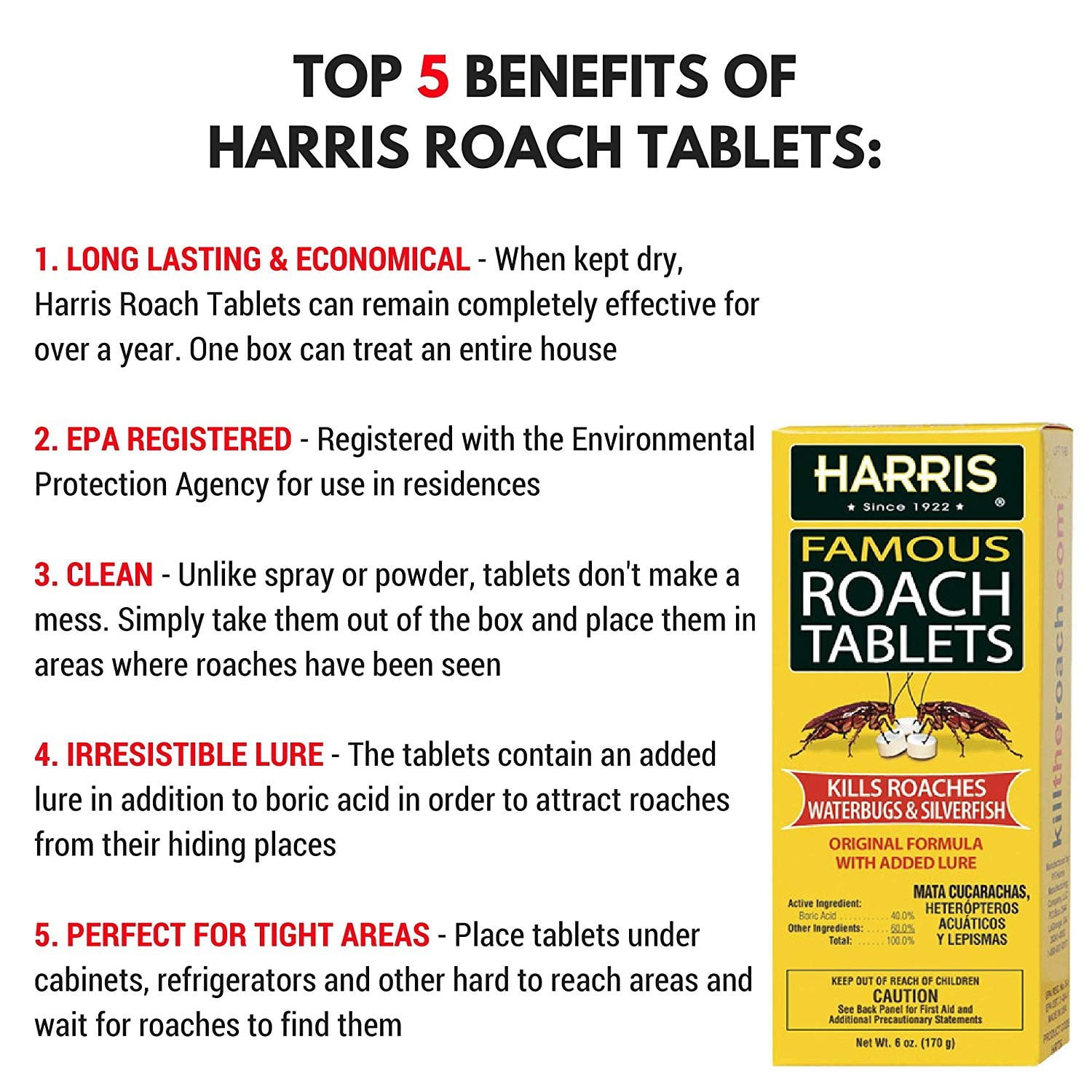 Harris Roach & Silverfish Killer Tablets, Long-Lasting Pest Control Treatment (6 oz) y4r2c